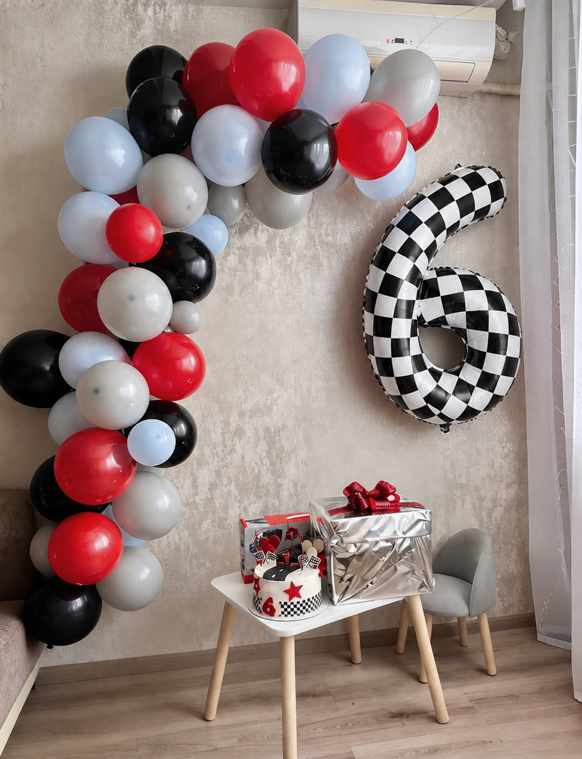 40 Inch Checkered Number 6 Balloon for Racing Birthday Decorations Large Number 6 Balloon, Black and White Foil Balloon for Birthday, Baby Shower, Race Car and Checkered Flag Party Decorations