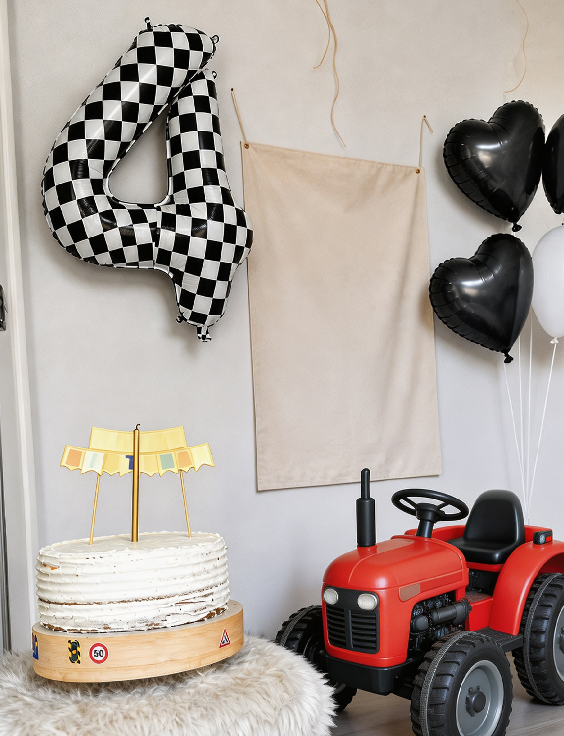 40 Inch Checkered Number 4 Balloon for Racing Birthday Decorations Large Number 4 Balloon, Black and White Foil Balloon for Birthday, Baby Shower, Race Car and Checkered Flag Party Decorations