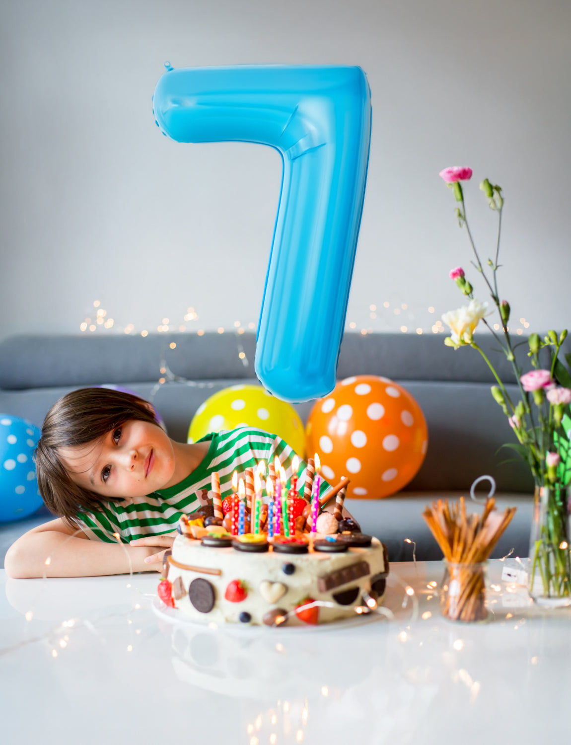 Adeyoo 40 Inch Blue Number 7 Balloon - 7th Birthday Balloons for Boys, Self Inflating Foil Number Balloons 0-9 for Men Birthday Anniversary Graduation Party Decorations, Photo Shoot Supplies