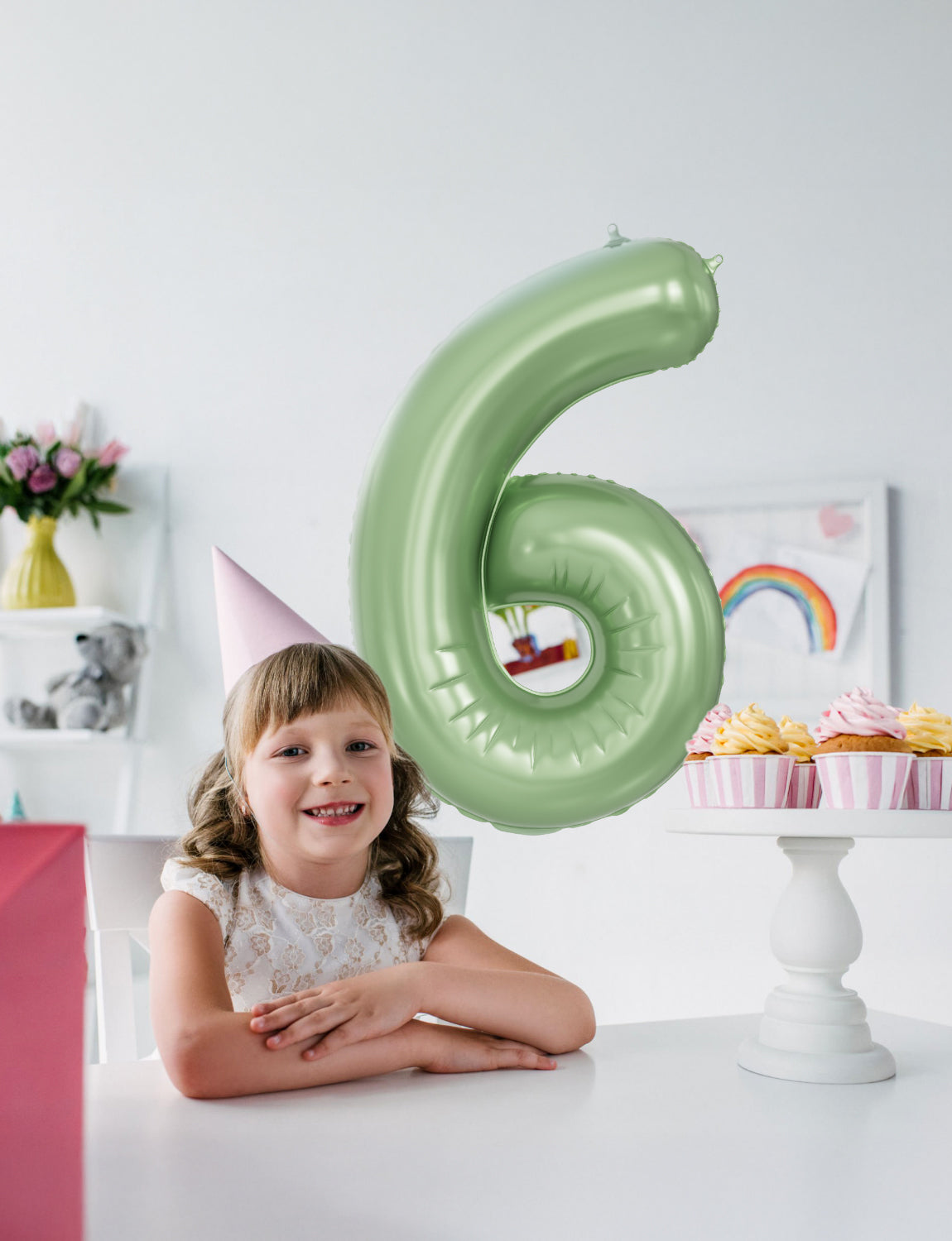 Adeyoo 40 Inch Large Number 6 Balloon - Sage Green Digital 6 Helium Balloon, Self Inflating Olive Green Foil Number Balloons 0-9 Set for Girls Boys 6th Birthday Safari Anniversary Party Decorations