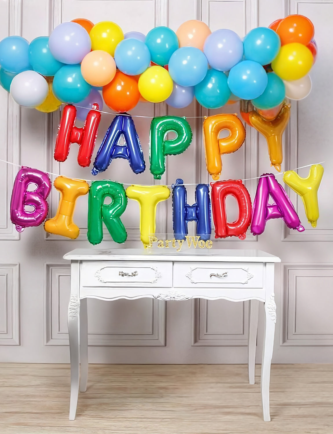 Adeyoo Happy Birthday Balloons Banner - 16 Inch Rainbow Happy Birthday Balloons Colourful Self Inflating Big Letter Balloon, Rainbow Party Decorations for Boys Girls Women Men Birth Party