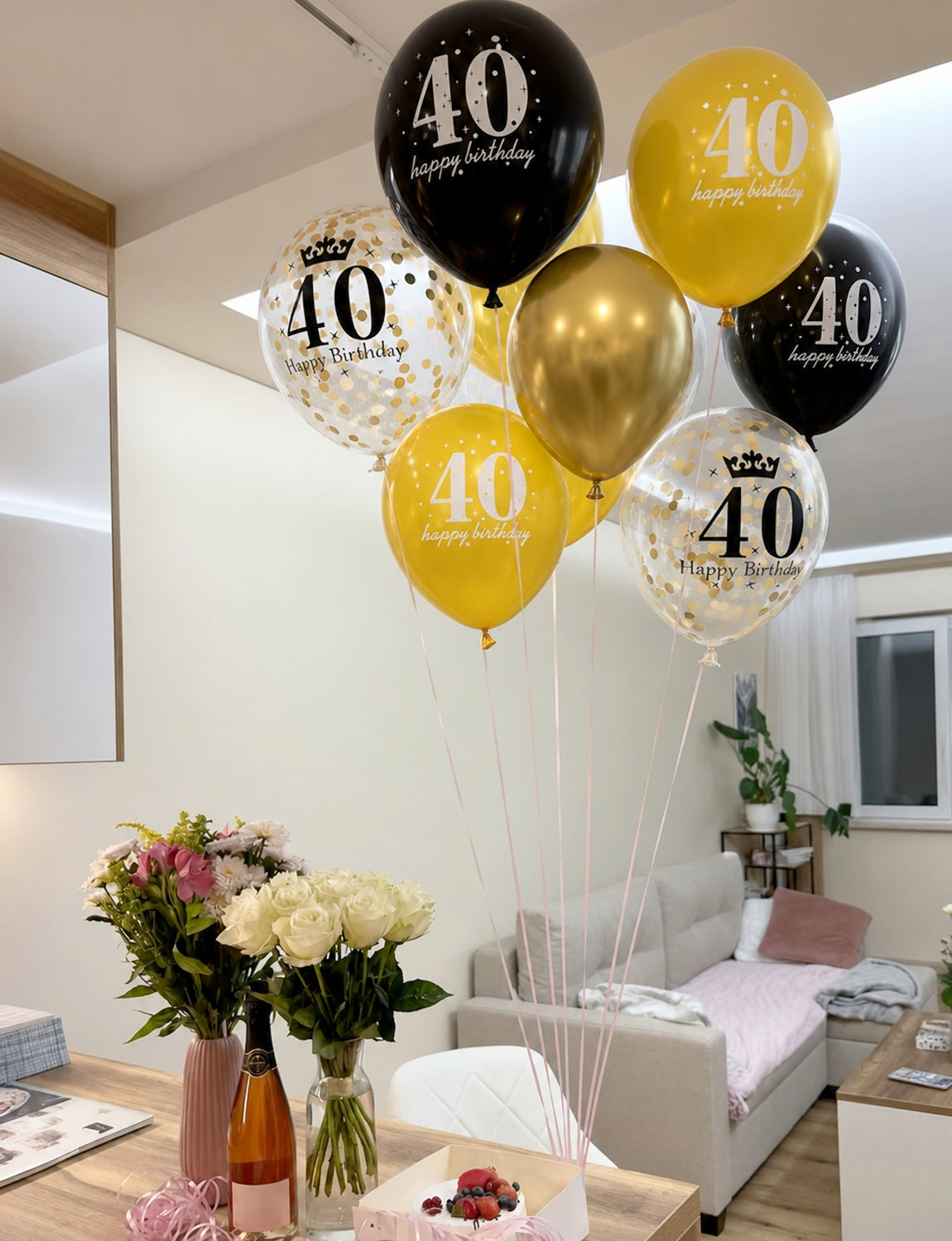40th Birthday Balloons, 24 Pcs Black Gold Balloons for Men & Women 12 Inch Black and Gold Birthday Balloons, Gold Confetti Latex Balloons, 40th Birthday Decorations for Him & Her