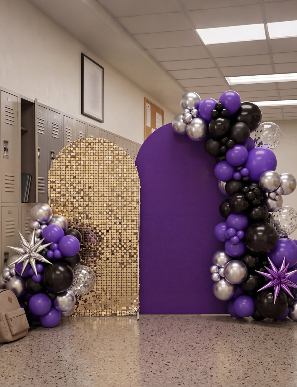 Purple and Black Balloon Garland Arch Kit with Star Foil Balloon 116Pcs Different Size Metallic Silver Balloon, Confetti Balloons for Halloween Graduation Birthday Party Decorations