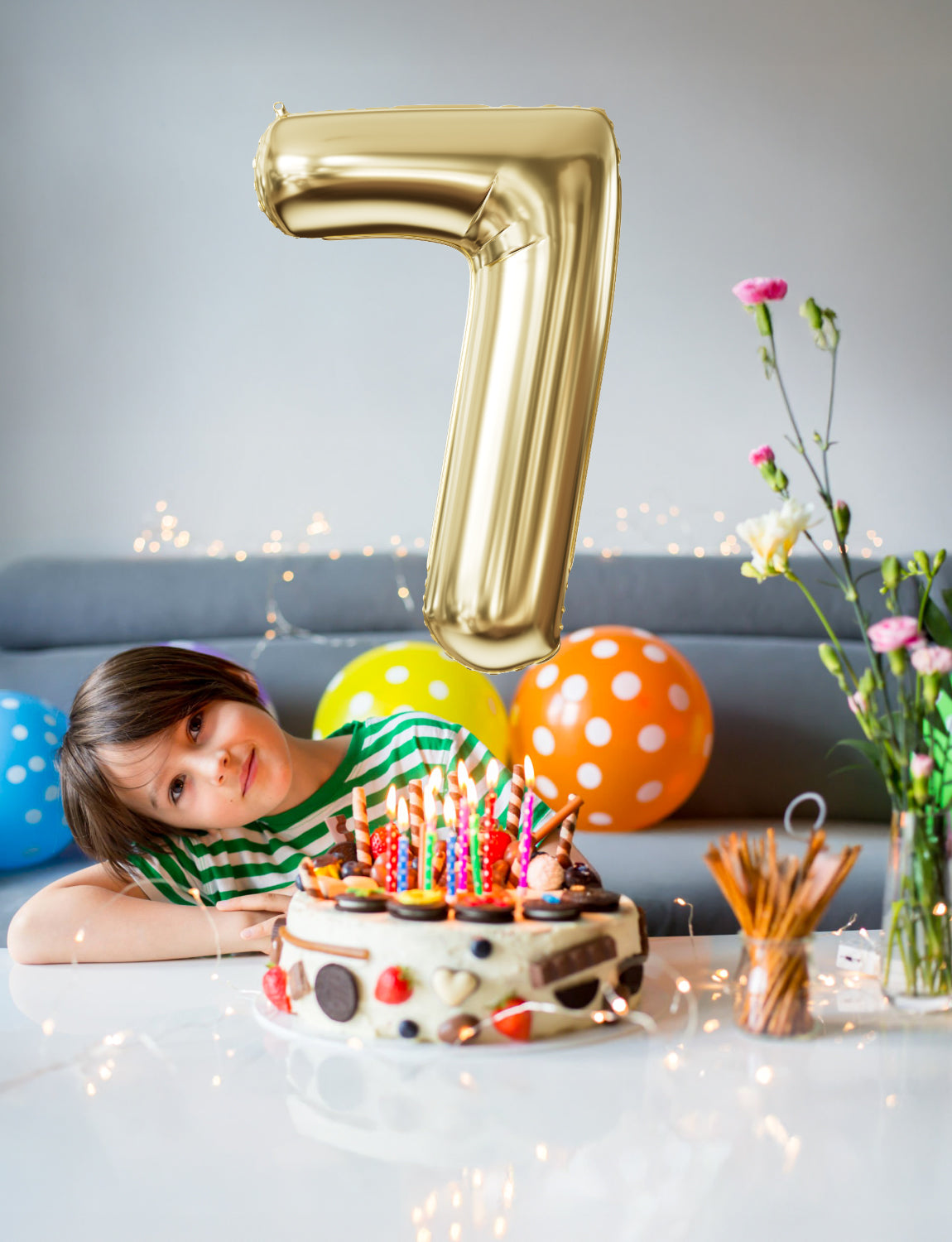 Adeyoo Light Gold Number 7 Balloon - 40" Giant Champagne Gold Number Balloons 0-9 Set, Self Inflating Digital 7 Balloon for Girls Boys Women Men Birthday Graduation Anniversary Party Decorations