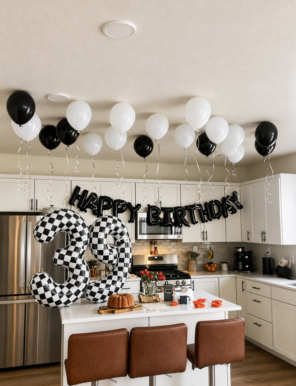 40 Inch Checkered Number 9 Balloon for Racing Birthday Decorations Large Number 9 Balloon, Black and White Foil Balloon for Birthday, Baby Shower, Race Car and Checkered Flag Party Decorations