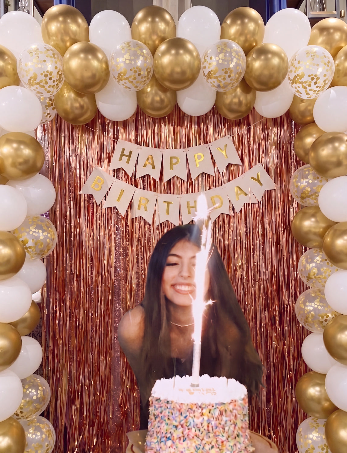 Gold Happy Birthday Banner - 12 Inch White and Gold Balloons with Reusable Happy Birthday Banner Glitter Party Decorations for Men Women Pet, Photo Shoot Supplies