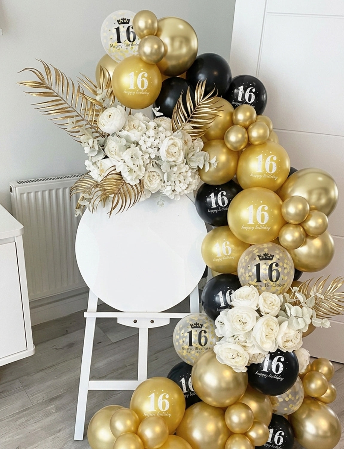 16th Birthday Balloons, 24 Pcs Black and Gold Balloons for Men Women 12Inch Black and Gold Balloons with Confetti balloons, Black and Gold 16th Birthday Decorations for Him & Her