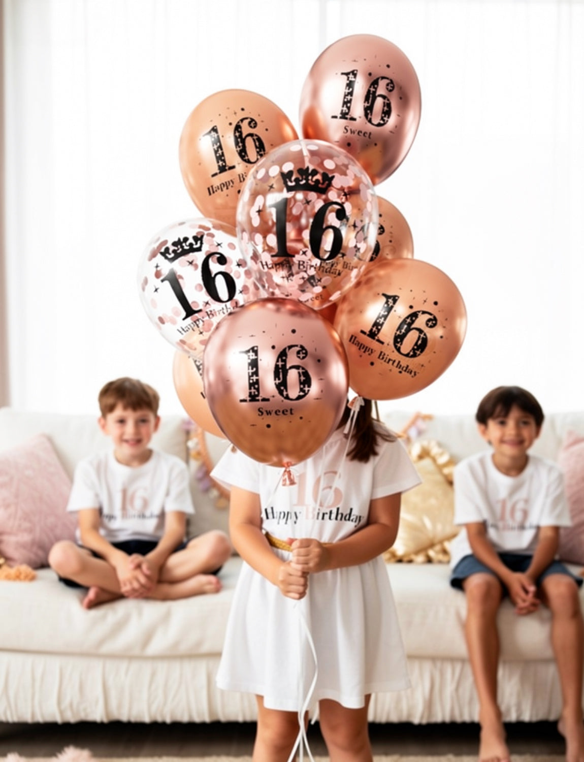 Adeyoo 24Pcs 16th Birthday Balloons - 12Inch Rose Gold 16th Birthday Decorations, Rose Gold Latex Confetti Balloons, Sweet 16 Birthdays Decorations for Girls Birth Anniversary Celebration Party