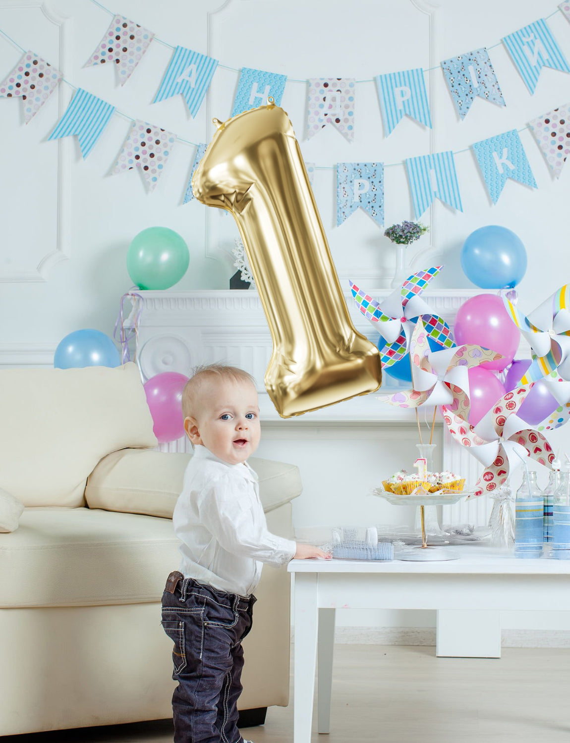 Adeyoo Light Gold Number 1 Balloon - 40 In Large Champagne Gold Foil Digital Balloons for Boys Girls, Self Inflating Number Balloons 0-9 for Women Men Birthday Anniversary Party Decorations