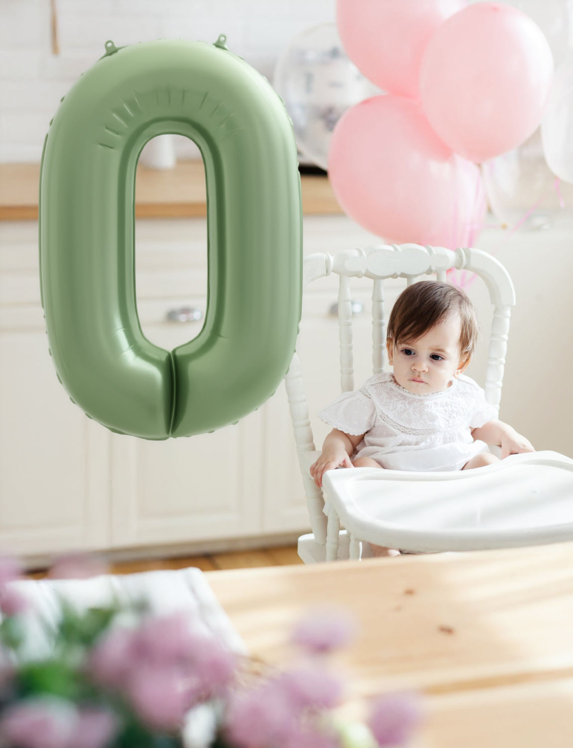 Adeyoo Sage Green Number 0 Balloon - 40 Inch Large Self Inflating Foil Digital 0 Balloon, Green Number Balloons 0-9 for Boys Girls Women Men Birthday Anniversary Jungle Safari Party Decorations