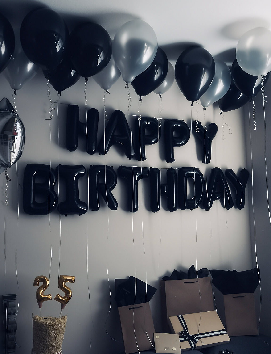 Adeyoo Black Happy Birthday Balloon Banner - 16 Inch Happy Birthday Foil Balloon Big Letter Balloons Self Inflating Hbd Sign Balloons for Boys Girls Women Men Birth Party Decorations