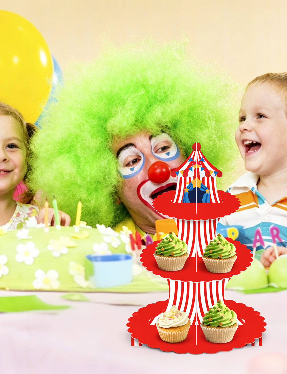 3 Tier Circus Carnival Cupcake Stand, Circus Tent Cupcake Holder Red and White Striped Cardboard Cupcake Stand, Carnival Decorations for Birthday Baby Shower Circus Party Decorations
