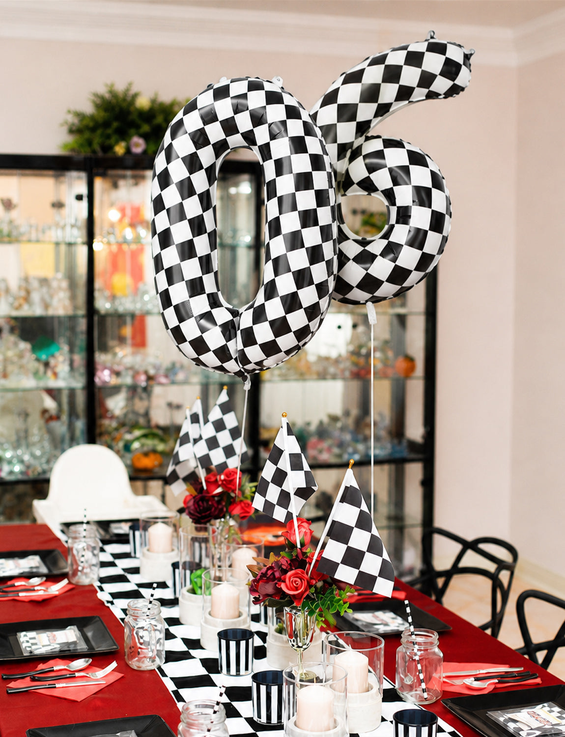 40 Inch Checkered Number 0 Balloon for Racing Birthday Decorations Large Number 0 Balloon, Black and White Foil Balloon for Birthday, Race Car and Checkered Flag Party Decorations