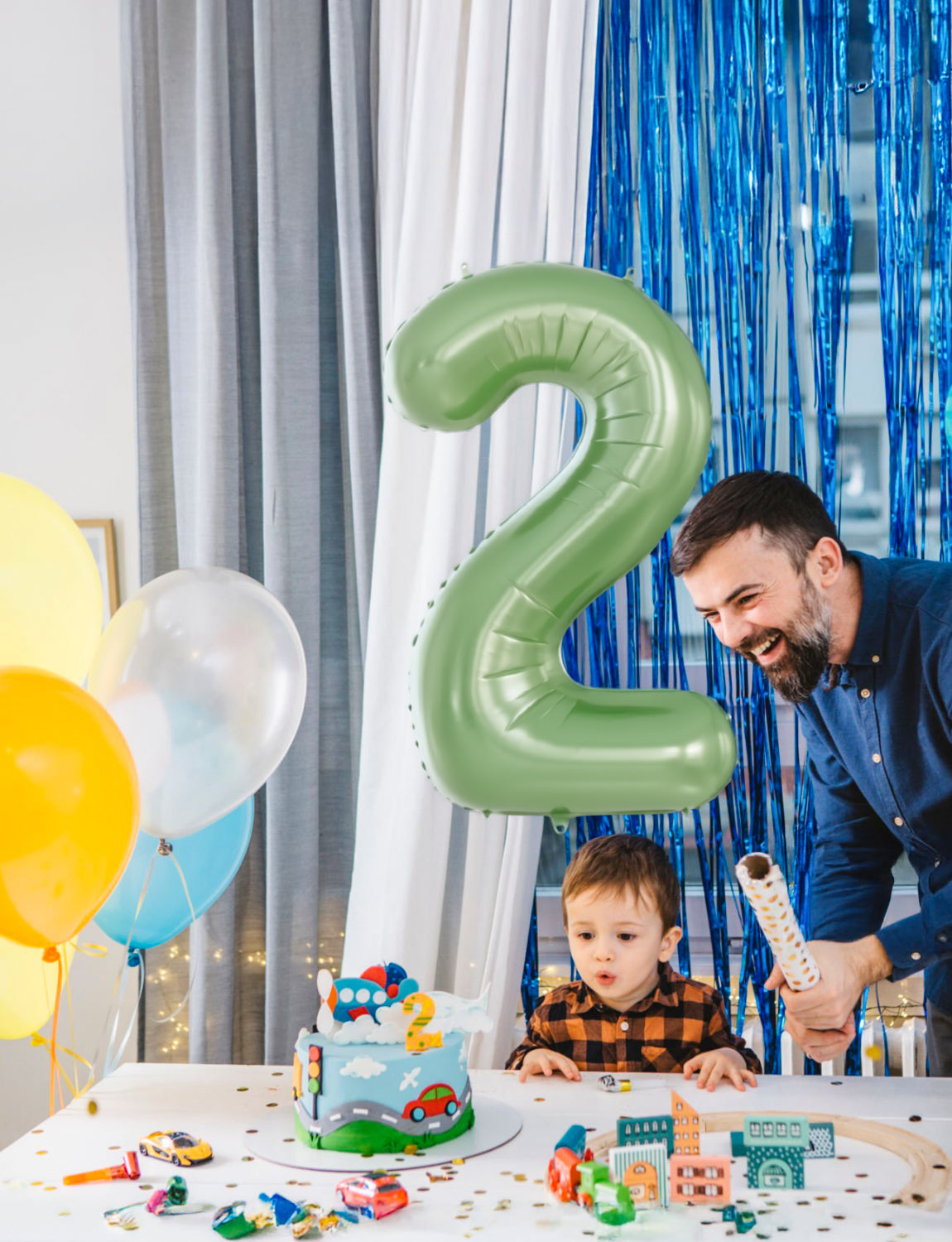 Adeyoo Sage Green Number 2 Balloon - 40 Inch Large Self Inflating Foil Digital 2 Balloon, Sage Green Number Balloons 0-9 for Birthday Baby Shower Jungle Safari Anniversary Party Decorations