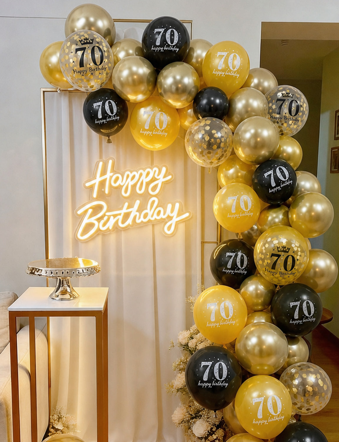 70th Birthday Balloons, 24 Pcs Black Gold Balloons for Men & Women 12 Inch Black and Gold Birthday Balloons, Gold Confetti Latex Balloons, 70th Birthday Decorations for Him & Her