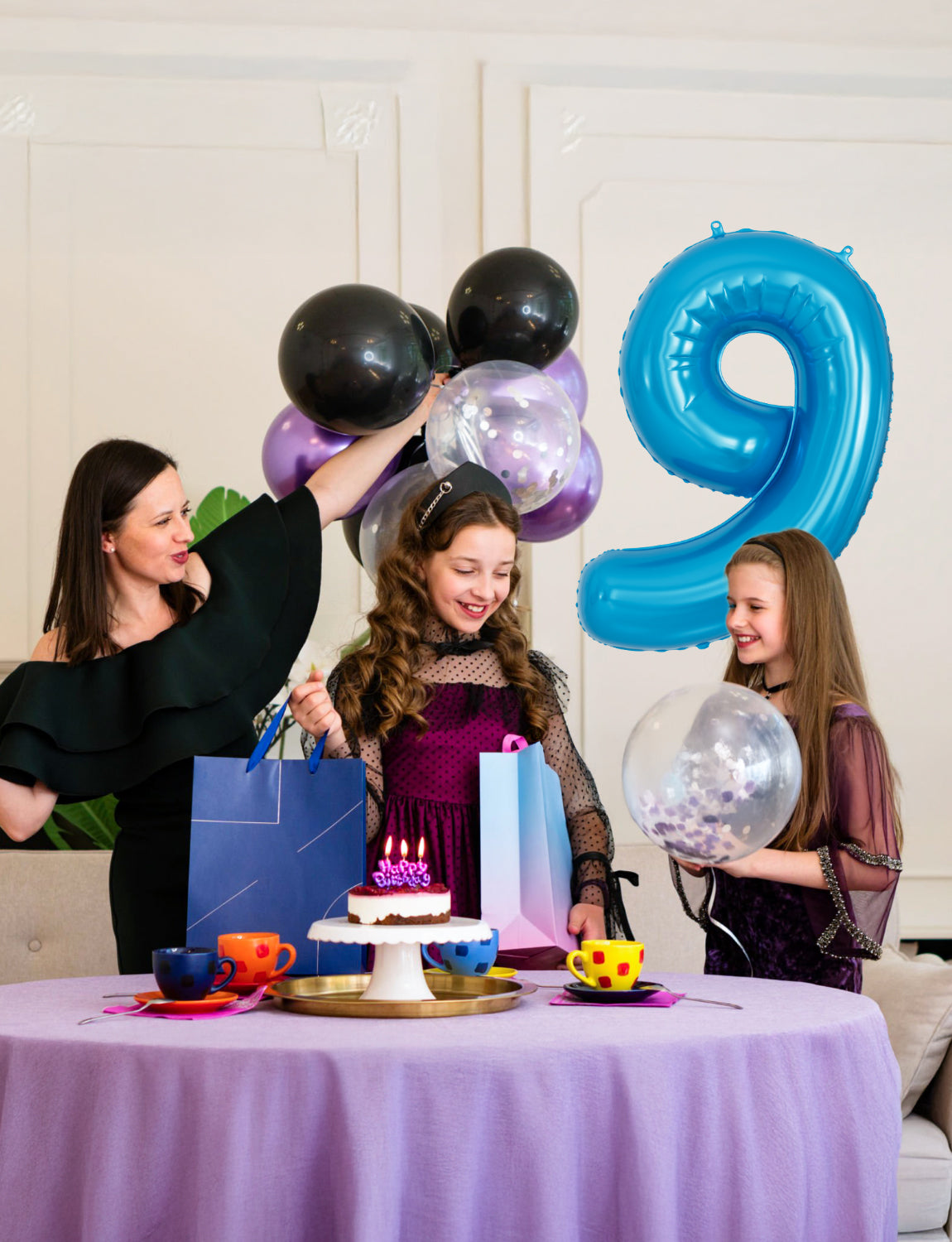 Adeyoo 40 Inch Blue Number 9 Balloon - 9th Birthday Balloons for Boys, Self Inflating Foil Number Balloons 0-9 for Men Birthday Anniversary Graduation Party Decorations, Photo Shoot Supplies