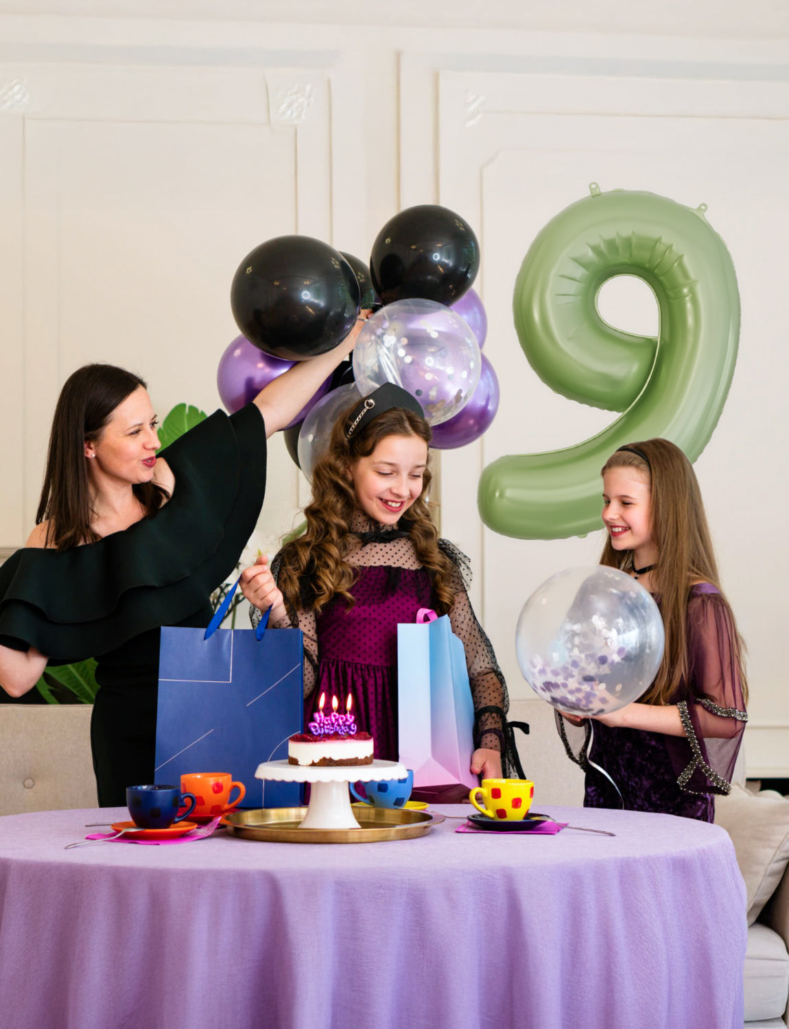 Adeyoo Green Number 9 Balloon - 40" Large Sage Green Digital 9 Balloon for Boys Girls 9th Birthday, Self Inflating Number Balloons 0-9 for Women Men Birthday Safari Anniversary Party Decorations