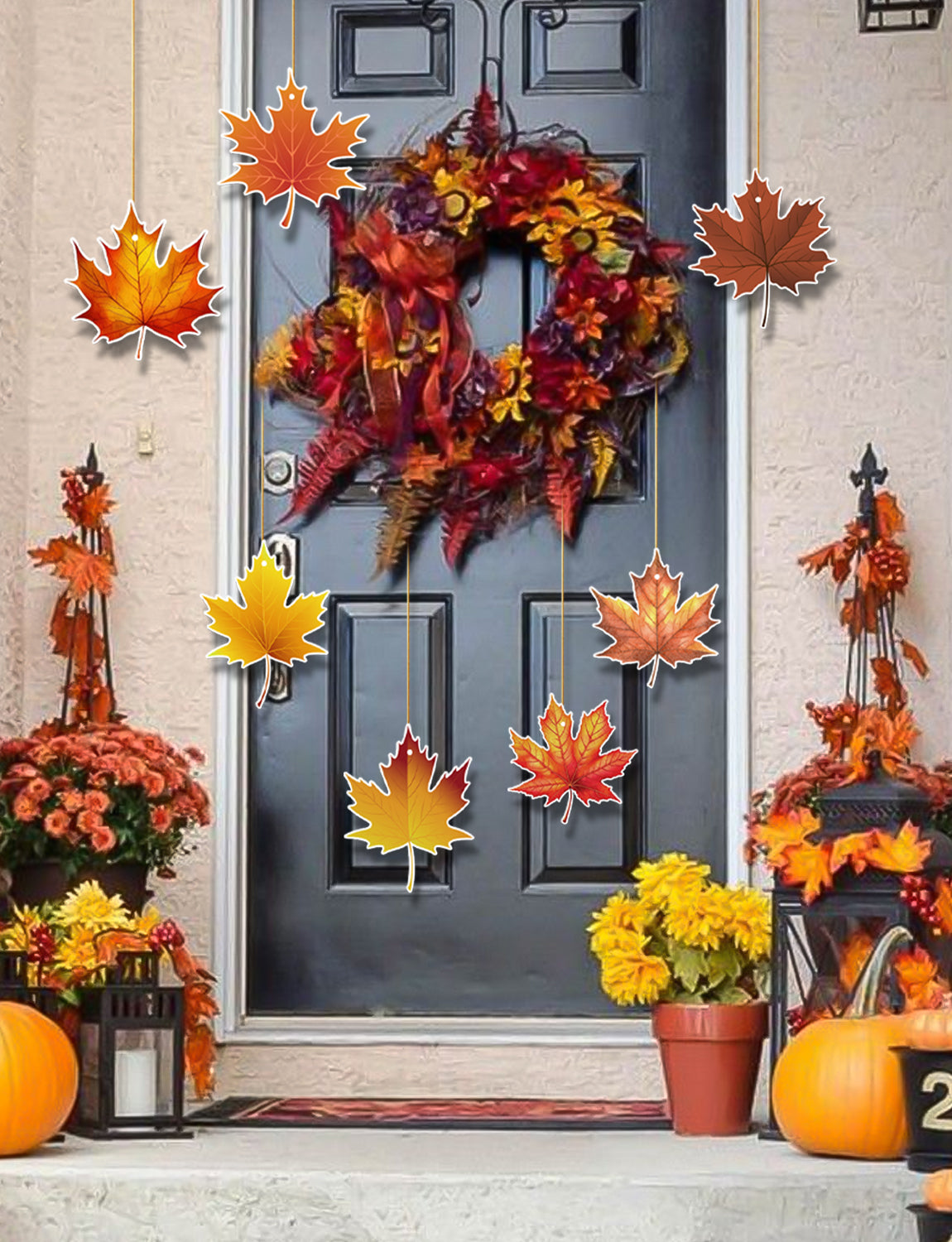 Fall Thanksgiving Hanging Decorations, Maple Leaf Ceiling Hanging Decor | 8 Pcs Hanging Fall Leaves with String, Rustic Autumn Leaves Decor for Home, Classroom, Office, Harvest Party Decorations