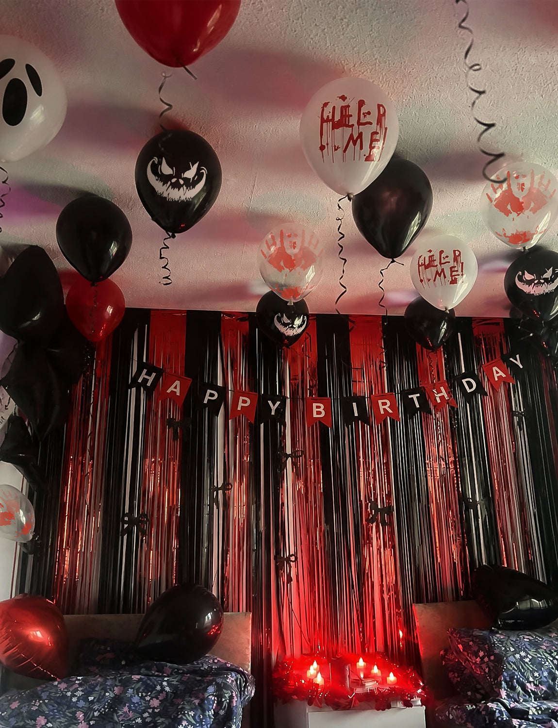 Halloween Balloons, Black Red Bloody Balloon for Halloween Decor 50 Pcs 12 Inch Halloween Latex Balloon, Bloody Handprint Ghost Print Balloon for Spooky Horror Haunted House Creepy Parties