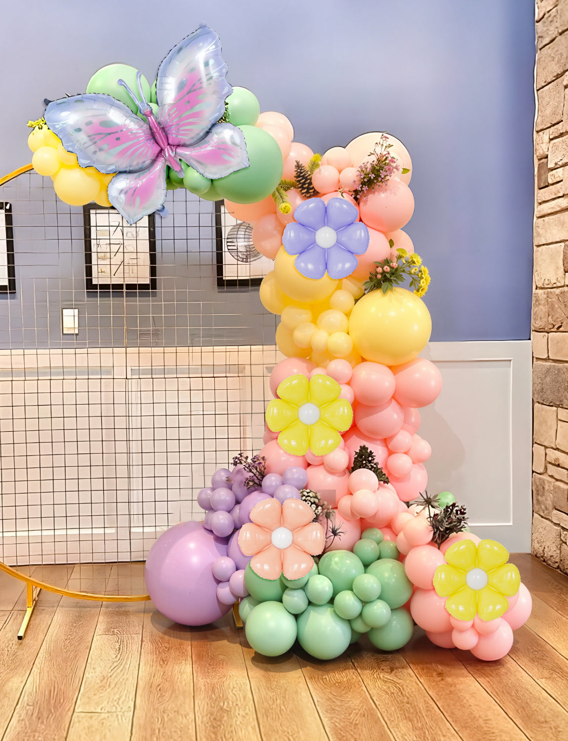 Butterfly Balloon Arch Kit Garland - 141Pcs Pastel Daisy Balloons Arch with Butterfly Foil Balloon Different Sizes Pastel Balloons for Easter Birthday Spring Baby Shower Boho Party Decorations