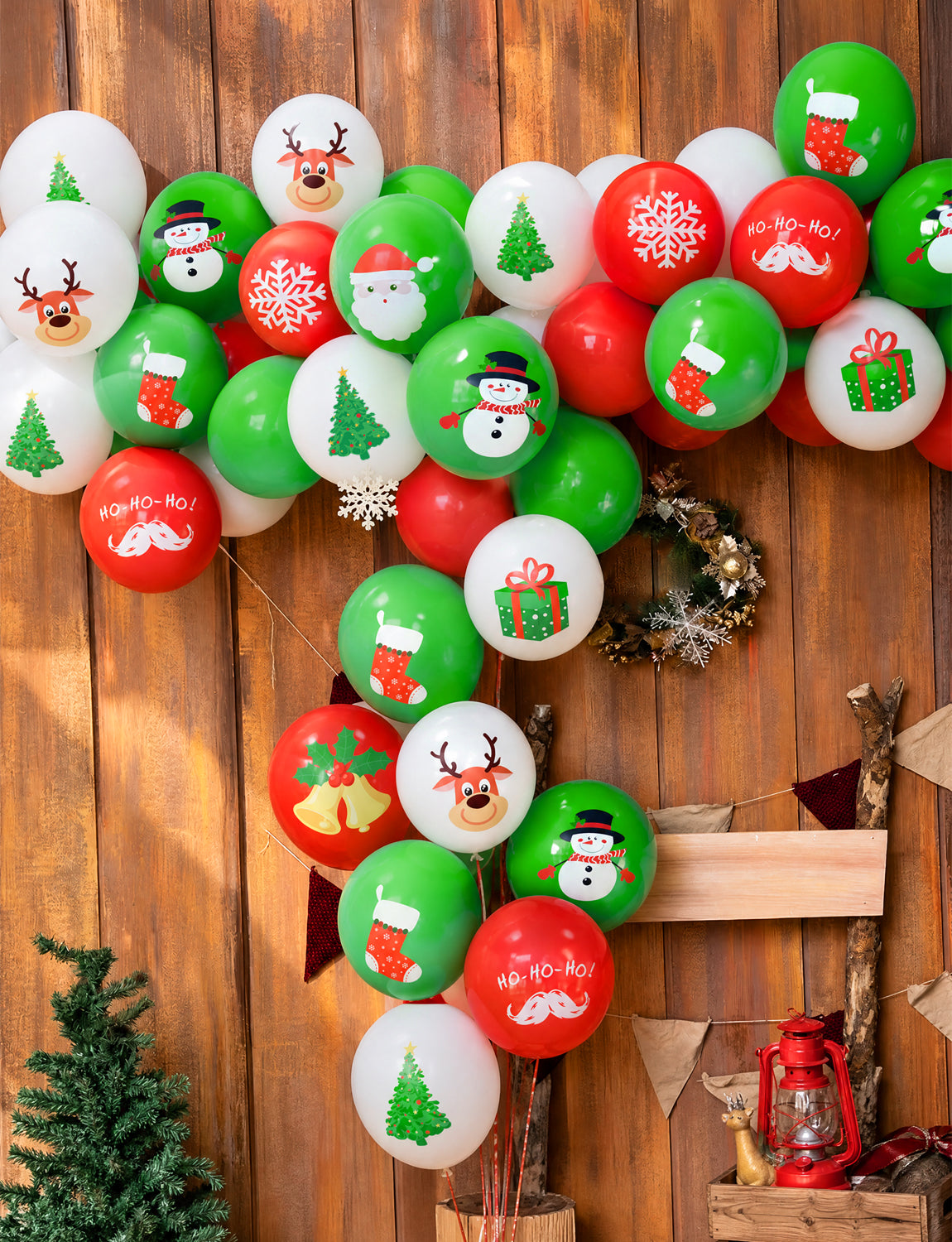Christmas Balloons, 50 Pcs 12 Inch Christmas Print Balloon, 9 Styles Christmas Party Balloons, Red Green White Latex Balloons, Christmas Decorations for Xmas Winter Wonderland Birthday Parties
