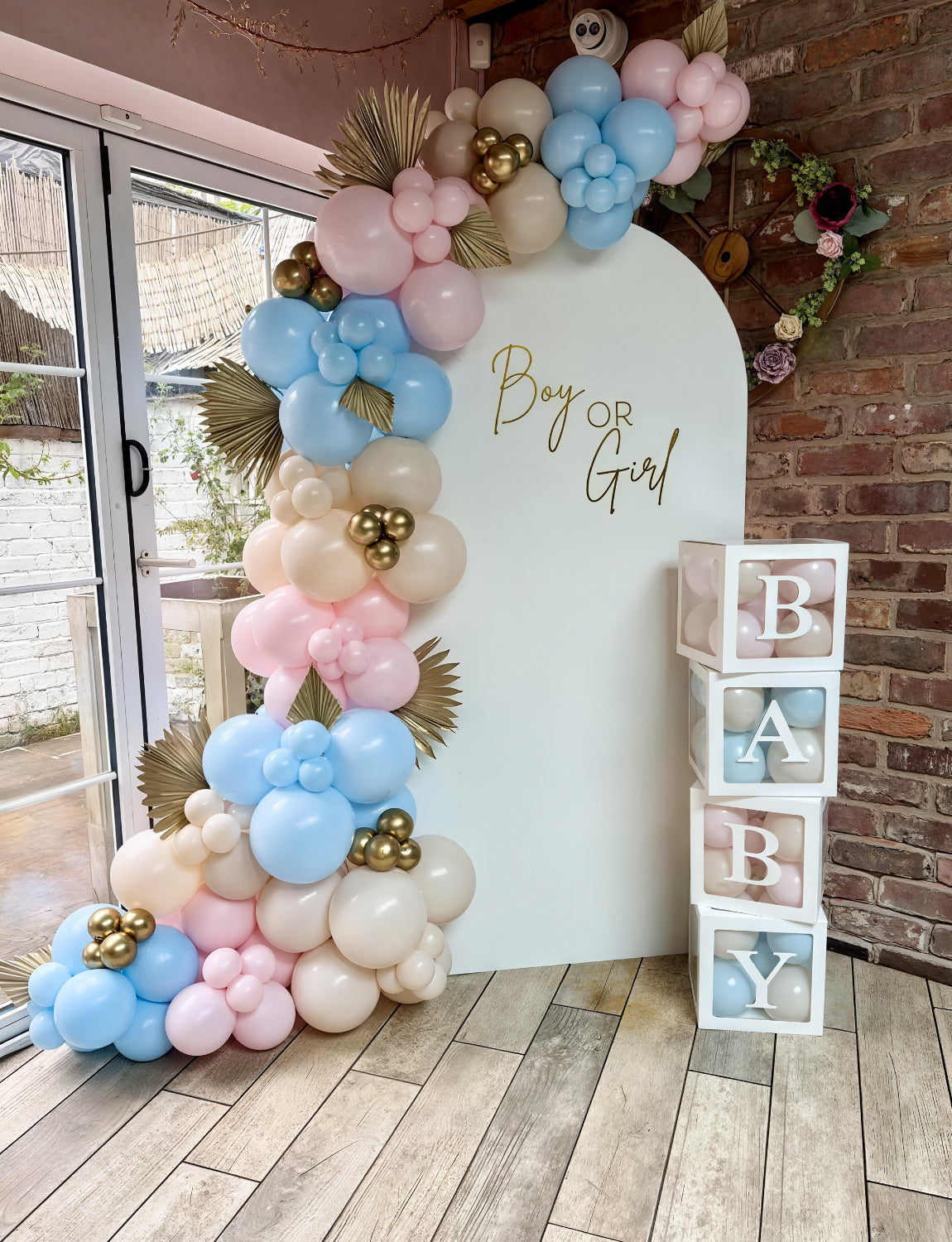 Adeyoo Pink and Blue Balloon Arch Kit Garland - Gender Reveal Balloon Arch Pink and Blue Balloons Gold Metallic Latex Balloons for Baby Gender Reveal Baby Shower Christening Birthday Party Decorations