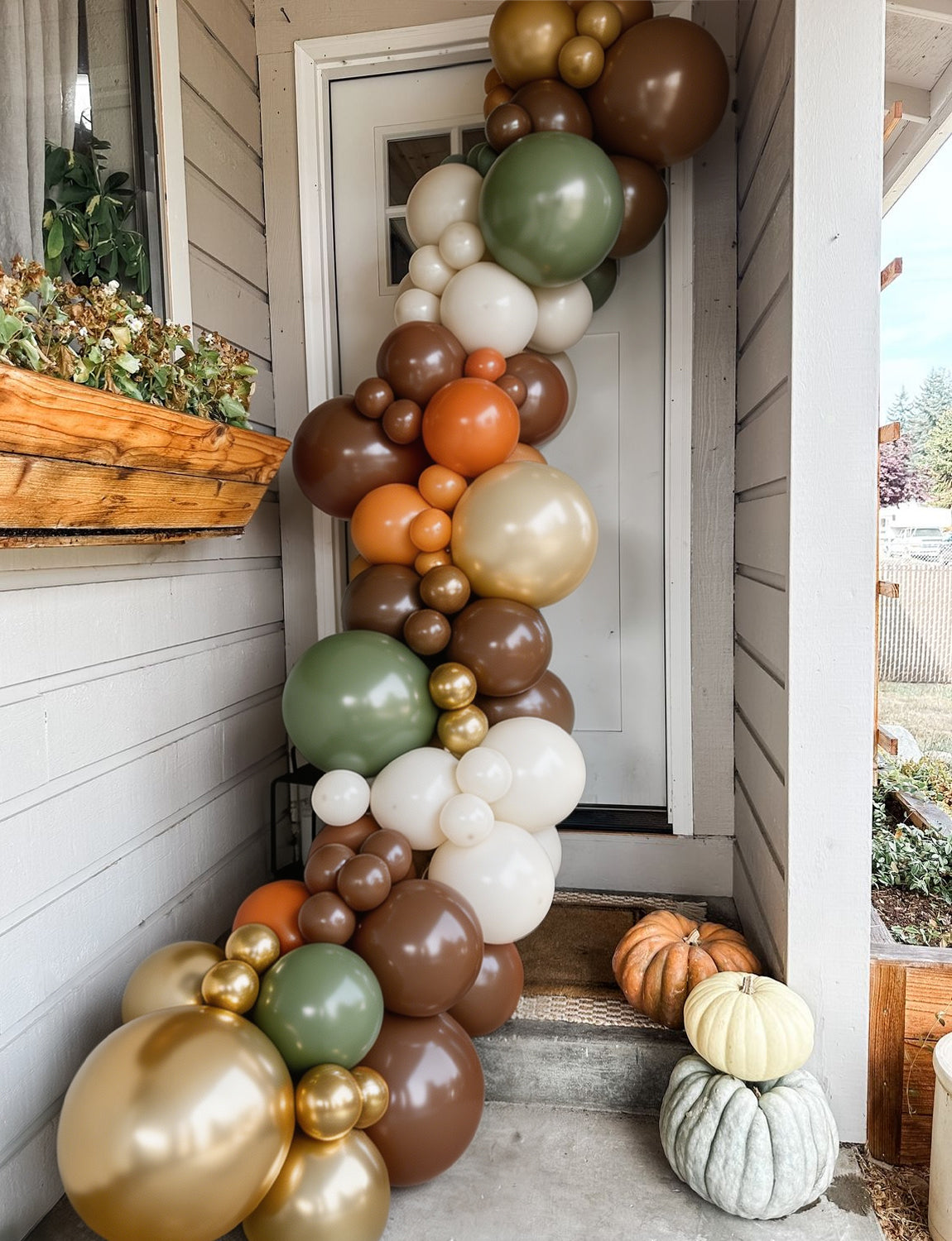 Fall Balloons, Sage Green and Orange for Thanksgiving Harvest Decor | 50 PCS 12 Inch Sage Green Balloons with Burnt Orange, Beige, Brown, Gold for Autumn Birthday Jungle Safari Party Decorations