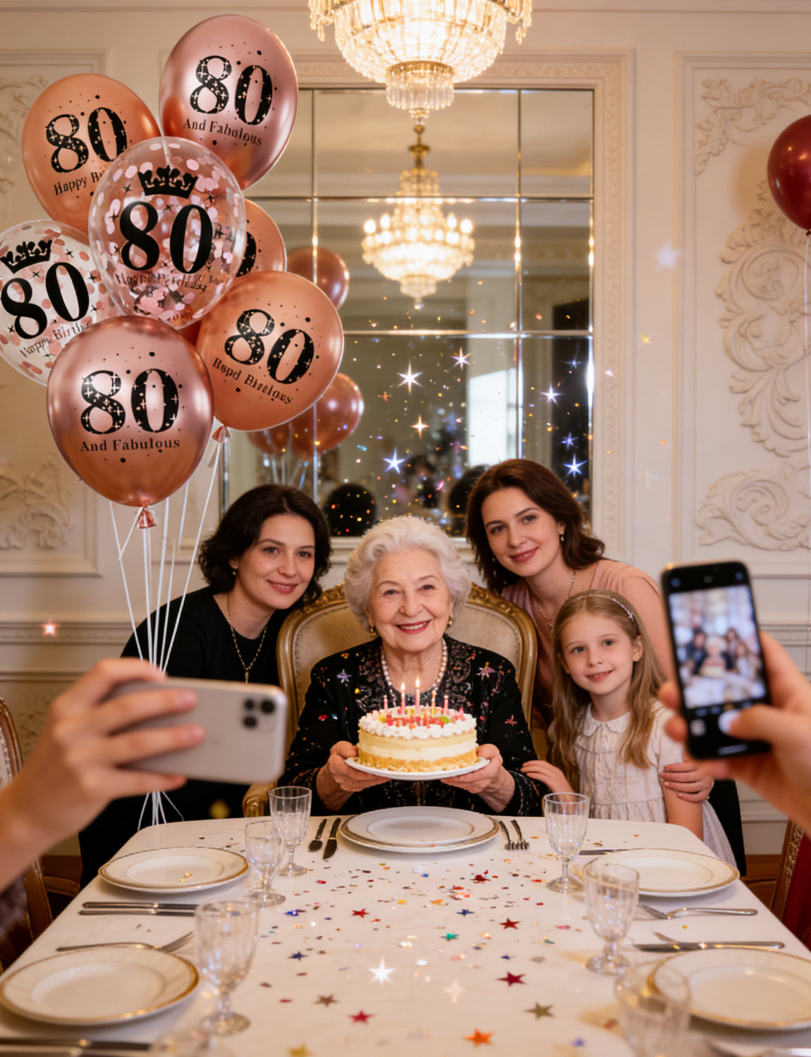 Adeyoo 80th Birthday Balloons for Women – 24 Pcs Metallic Rose Gold Balloon, Pearl Rose Gold Balloons, and Confetti Balloon for 80 Years Old Birthday or 1945 Anniversary Party Decorations