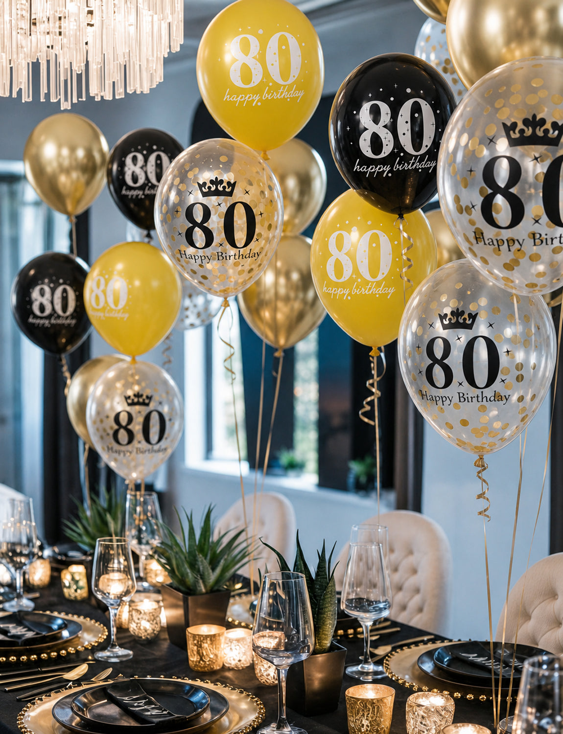 80th Birthday Balloons, 24 Pcs Black Gold Balloons for Men & Women 12 Inch Black and Gold Birthday Balloons, Gold Confetti Latex Balloons, 80th Birthday Decorations for Him & Her