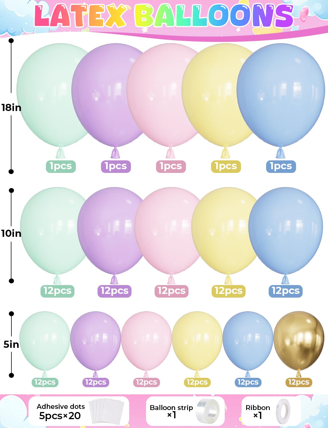 Adeyoo Pastel Rainbow Balloon Arch Kit Garland - Unicorn Balloon Arch 137Pcs Pastel Balloons Different Sizes Macaron Latex Balloons for Unicorn Birthday Baby Shower Wedding Ice Cream Party Decorations