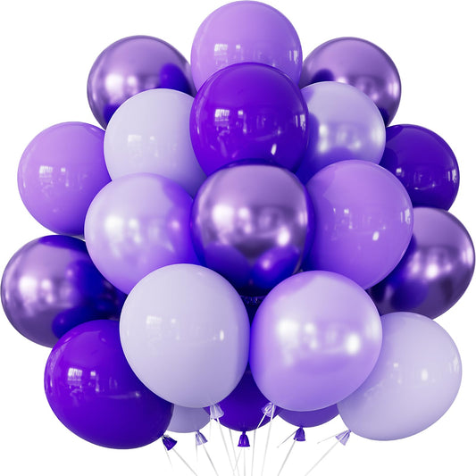 Adeyoo Purple Balloons - 12 Inch Dark Metallic Purple Balloons Macaron Lavender Pearl Lilac Balloon Different Shades Latex Balloon for Birthday Wedding Bridal Showers Party Decorations