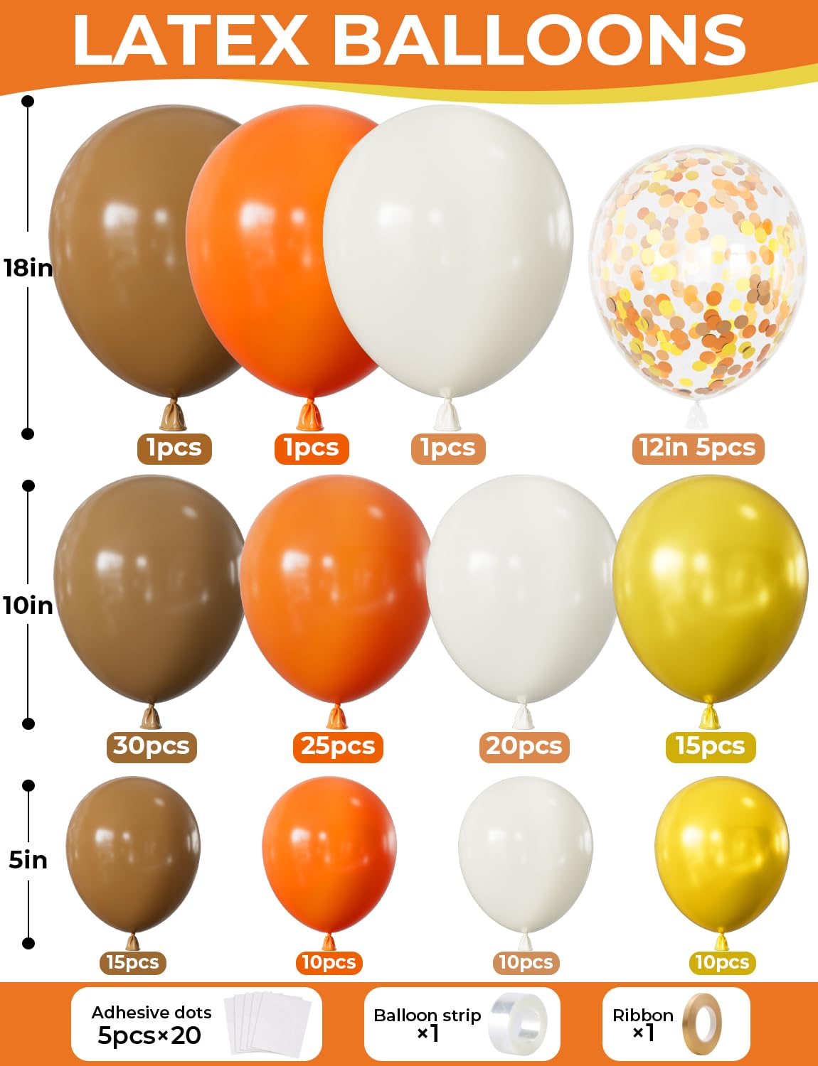 Adeyoo Fall Thanksgiving Balloon Arch Garland Kit - Burnt Orange Balloon Arch with Coffee Brown Balloons, White Gold Balloons for Fall Thanksgiving Autumn Harvest Birthday Wedding Party Decorations
