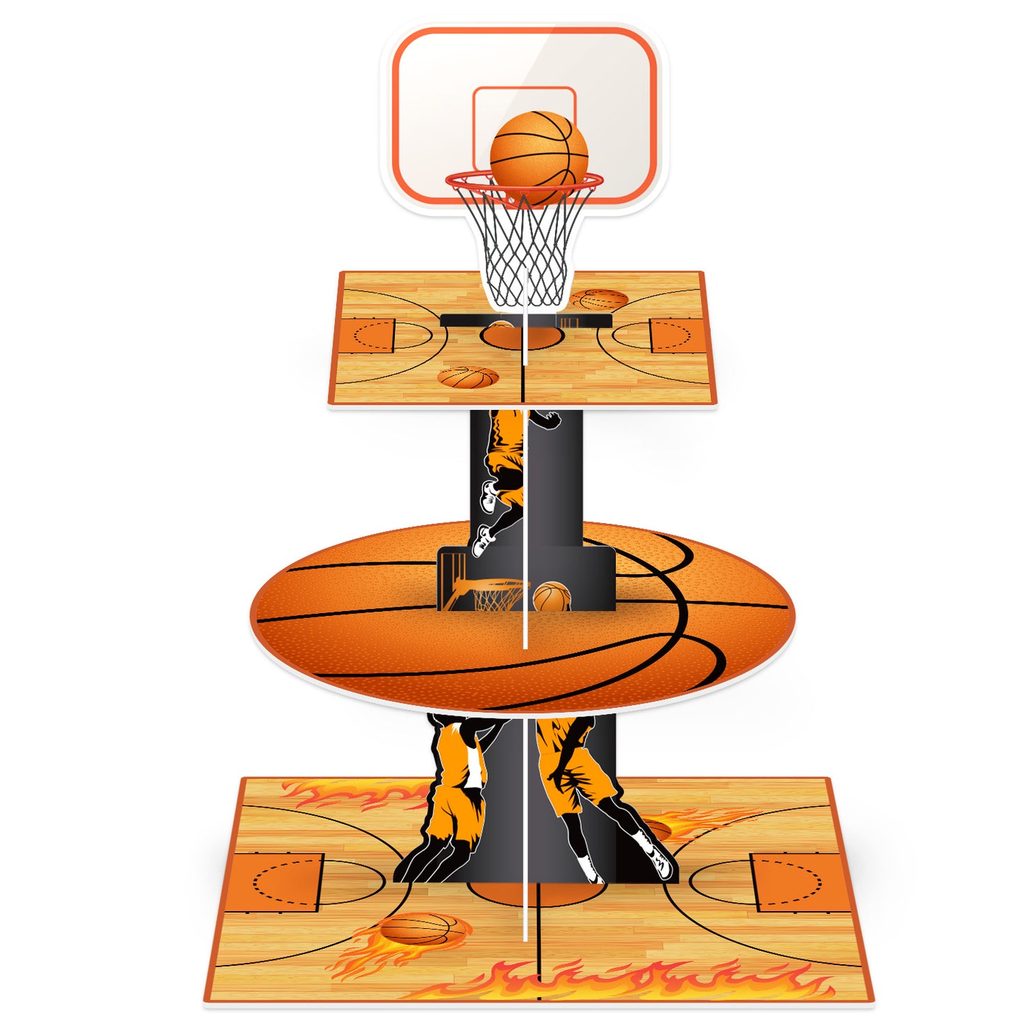 3 Tier Basketball Cupcake Stand, Basketball Theme Cupcake Holder Cardboard Cupcake Stand for Dessert Table Display, Basketball Decoration for Birthday Baby Shower Sports Theme Party Supplies