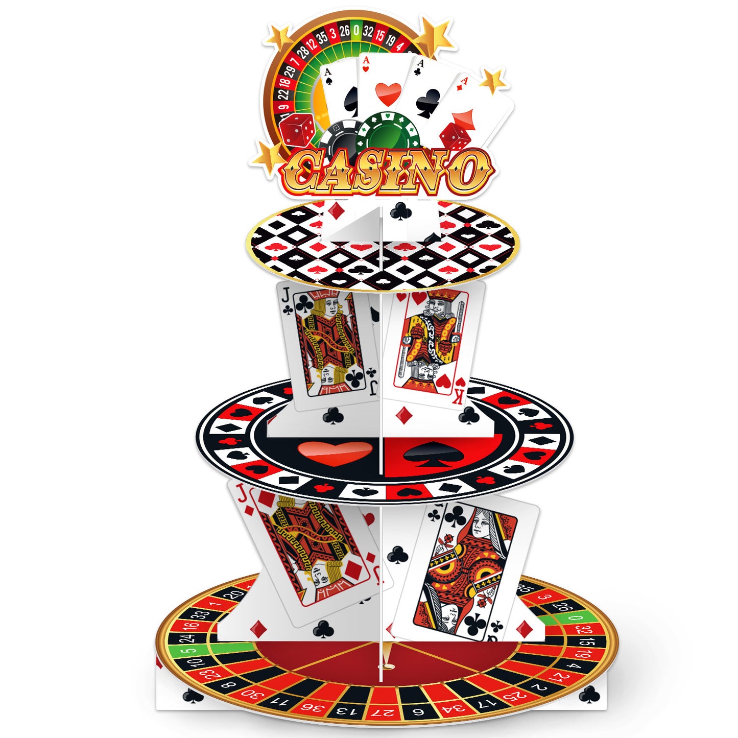 3 Tier Casino Cupcake Stand, Poker Cupcake Holder, Game Night Decor Cardboard Cupcake Stand for Dessert Table Display, Casino Night Party Decorations for Las Vegas Night Birthday Party Supplies