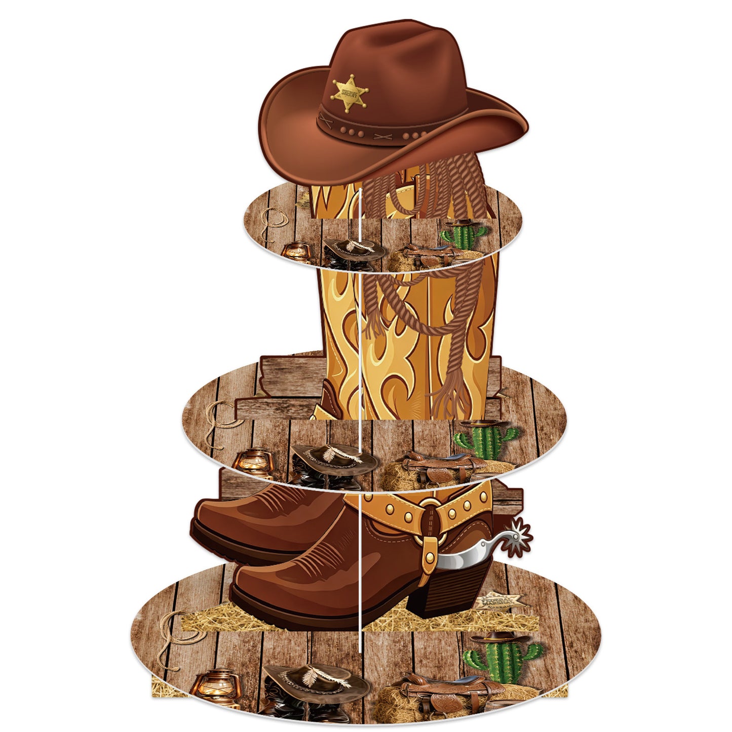 3 Tier Western Cowboy Cupcake Stand for Wild West Party Decorations Western Cupcake Holder, Cardboard Cupcake Stand for Dessert Table Display, Cowboy Birthday Baby Shower Party Decorations