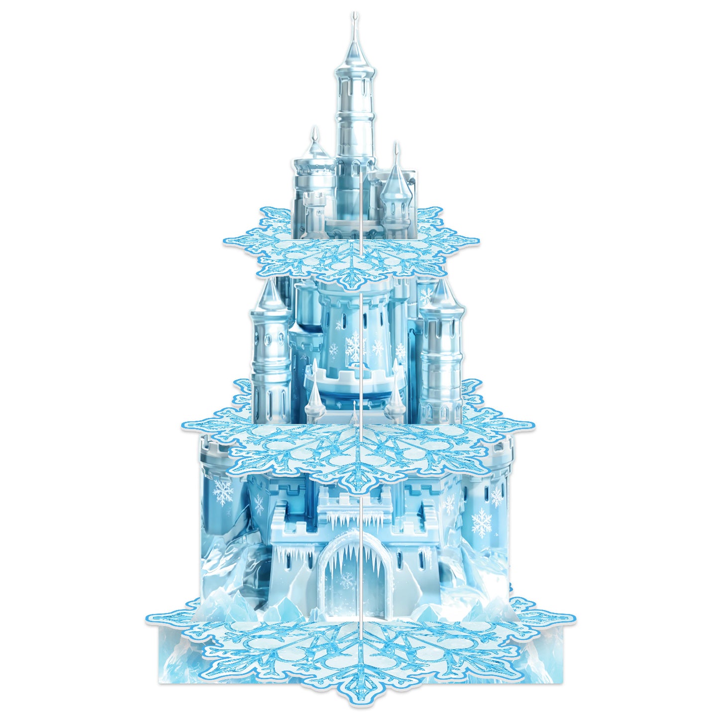 3 Tier Snowflake Cupcake Stand, Winter Wonderland Cupcake Holder Snowflake Cardboard Cupcake Stand, Blue Ice Castle Cup Cake Stand for Dessert Table Display, Winter Princess Birthday Party