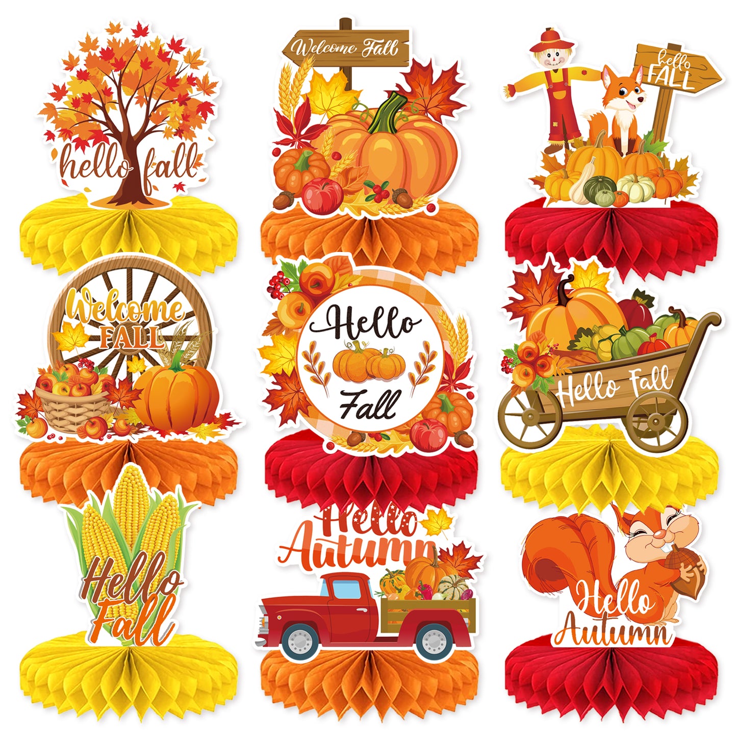 Fall Thanksgiving Table Decorations, Autumn Honeycomb Centerpieces | 9 Pcs 3D Fall Table Centerpieces, Pumpkin Centerpiece, Autumn Harvest Decoration for Thanksgiving Dinner, Home & Office Decor