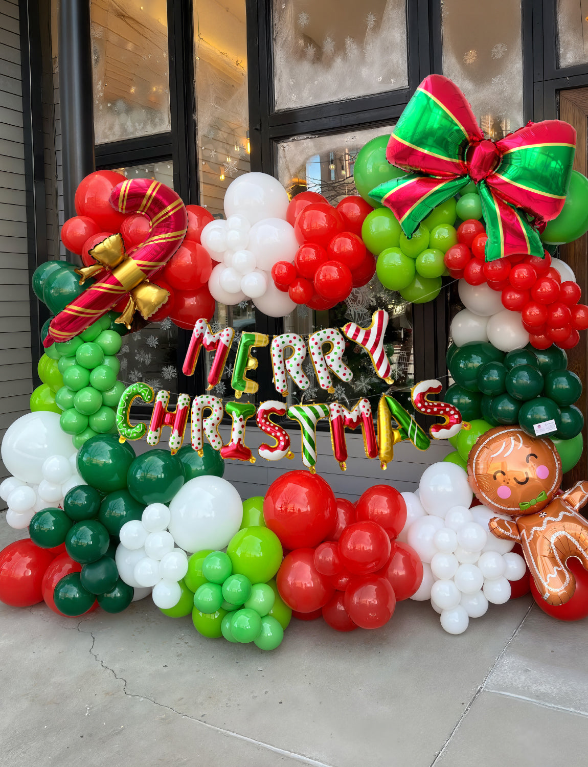 Adeyoo Christmas Balloon Arch Kit Garland - Xmas Balloons with Red Green Balloon, Large Bow, Candy Cane, Merry Christmas Foil Balloons for Birthday Xmas Party Decorations, Indoors Outdoor