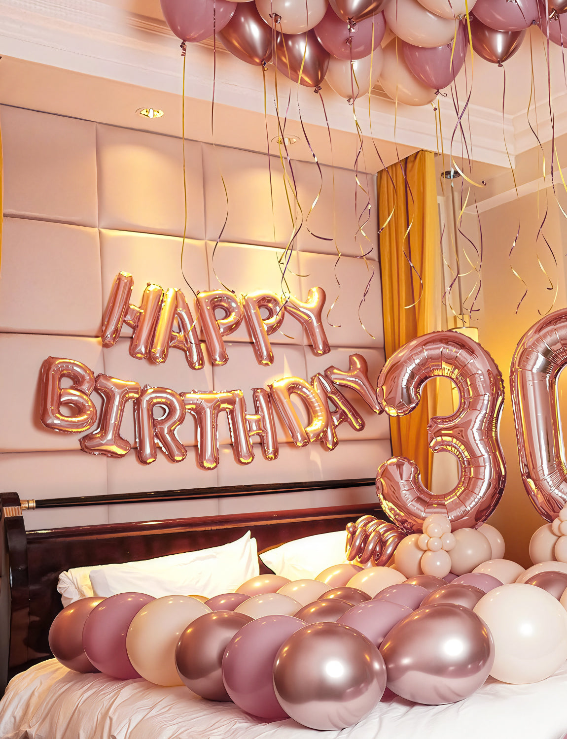 Adeyoo Happy Birthday Balloons Banner - 16 Inch Rose Gold Happy Birthday Foil Balloon Big Letter Balloons, Self Inflating Rose Gold Party Decorations for Women Girls Princess Boys Birth Party