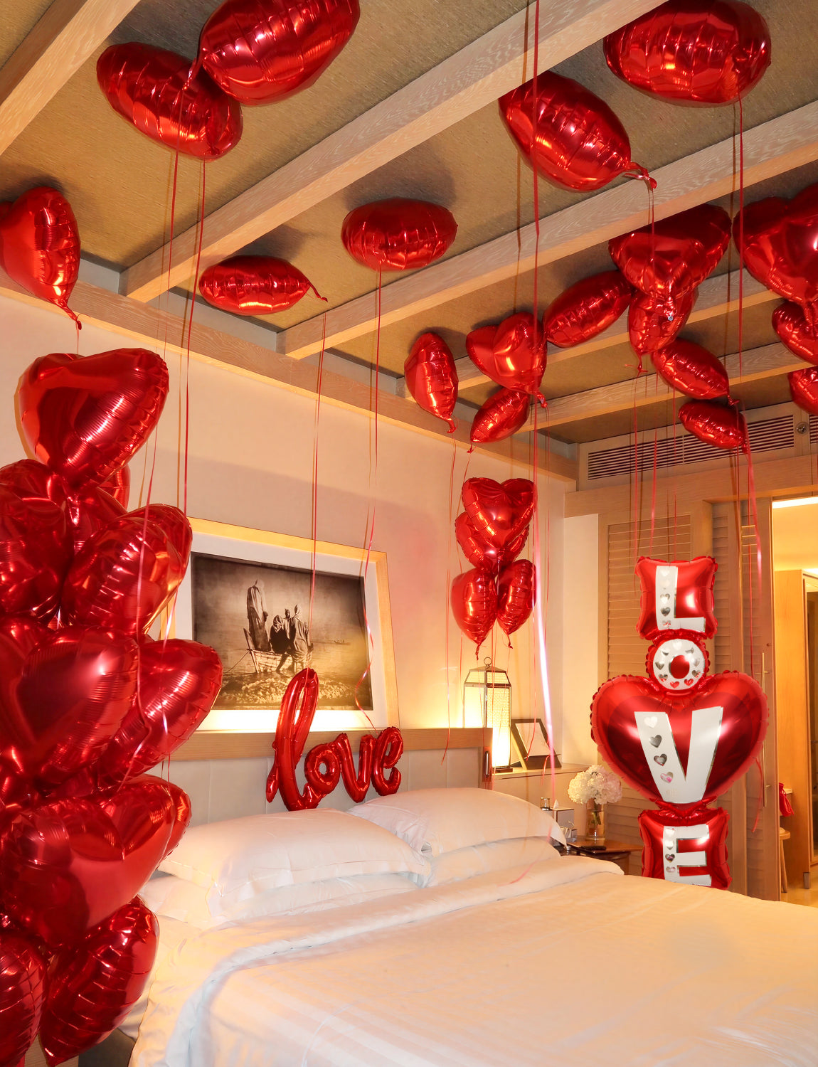 Happy Anniversary Decorations Set, Red Heart Balloons with Love Foil Balloons, Happy Anniversary Balloon Banner and Silk Rose Petals for Romantic Valentine's Day & Sweetest Day Supplies