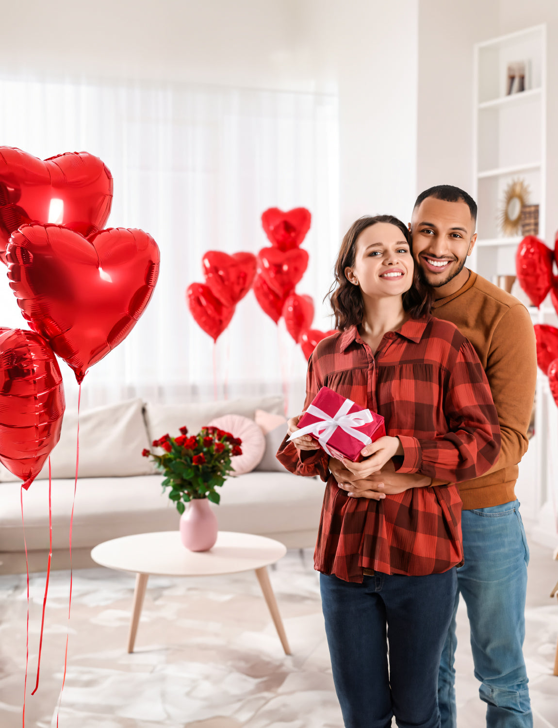 Adeyoo Gold I Love You Balloons Decorations - Red Heart Foil Balloons with Rose Petals, 18 Inch Valentines Balloon for Romantic Valentines Wedding Anniversary Proposal Engagement Party Decorations