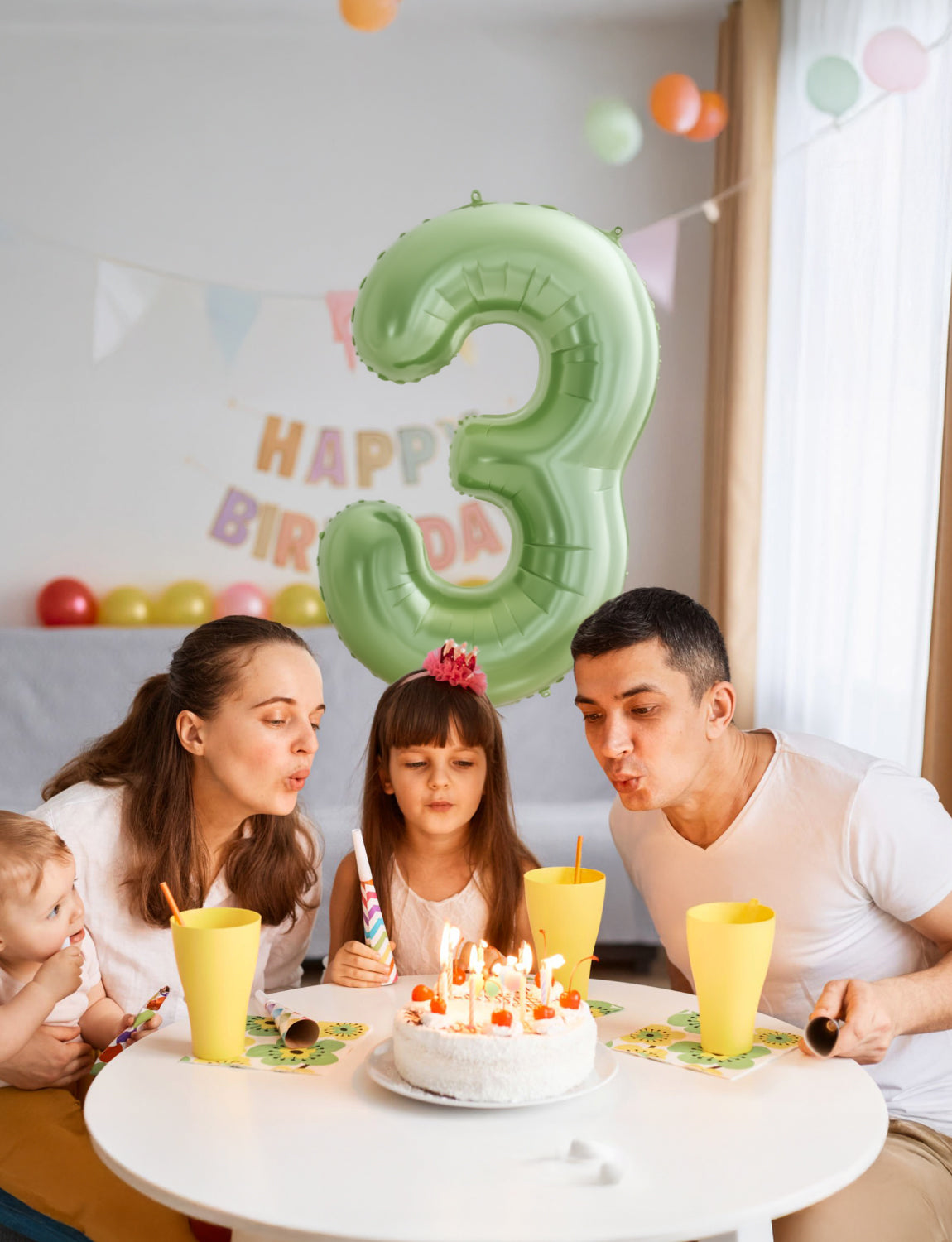 Adeyoo Green Number 3 Balloon - 40 Inch 3rd Birthday Balloon for Boys Girls, Sage Green Number Balloons 0-9, Self Inflating Foil Balloons for Women Men Birthday Jungle Anniversary Party Decorations