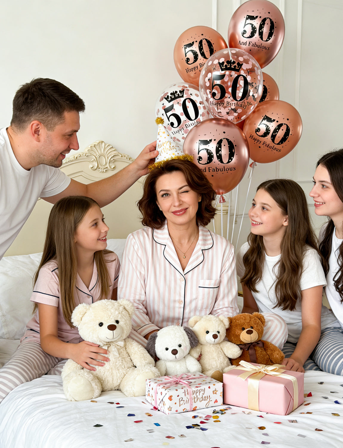 Adeyoo 24Pcs 50th Birthday Balloons for Women - 12Inch Fabulous 50th Birthday Decorations, Happy 50 Birthdays Rose Gold Latex Confetti Balloons for Women Birth Anniversary Celebration Party supplies