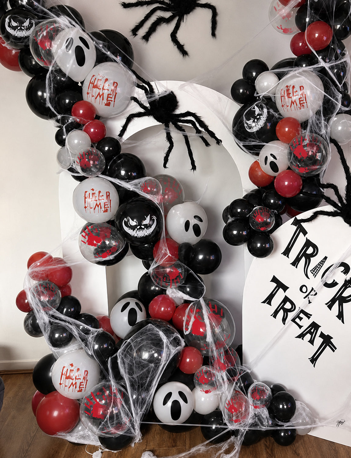 Halloween Balloons, Black Red Bloody Balloon for Halloween Decor 50 Pcs 12 Inch Halloween Latex Balloon, Bloody Handprint Ghost Print Balloon for Spooky Horror Haunted House Creepy Parties