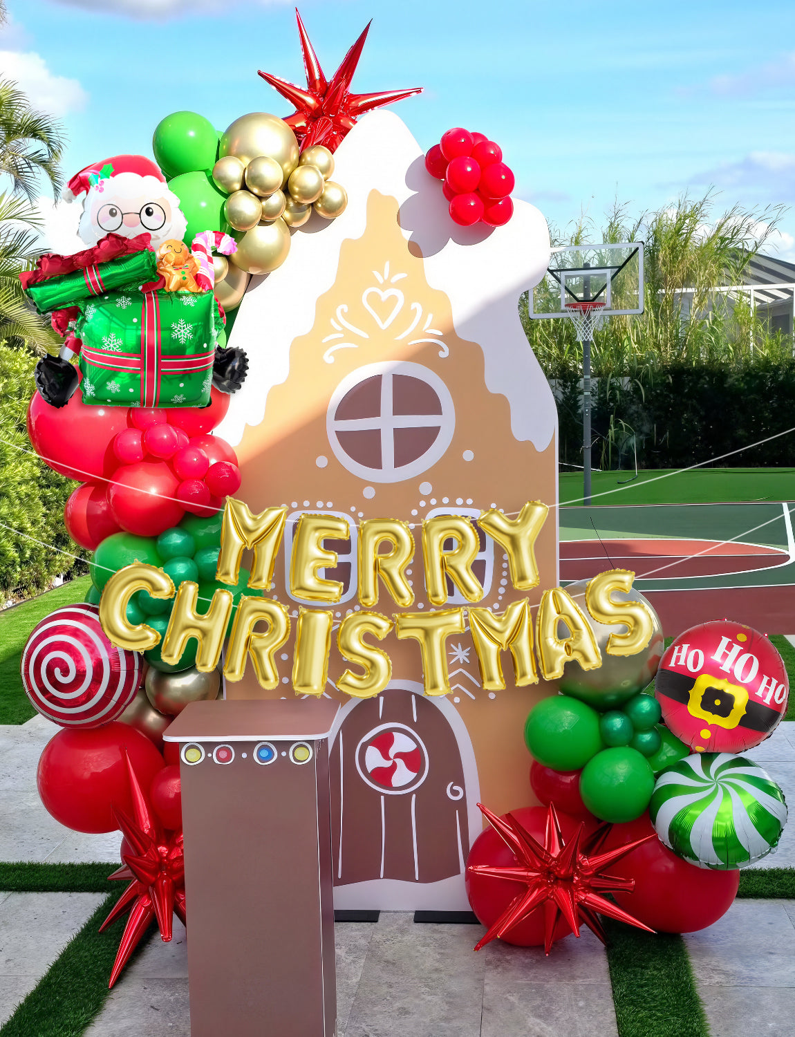 Christmas Balloons Kit - Merry Christmas Balloons with Red and Green Gold Balloon, Big Santa Foil HoHo Personalise Balloon for Garland or Arch, Xmas Party Decorations