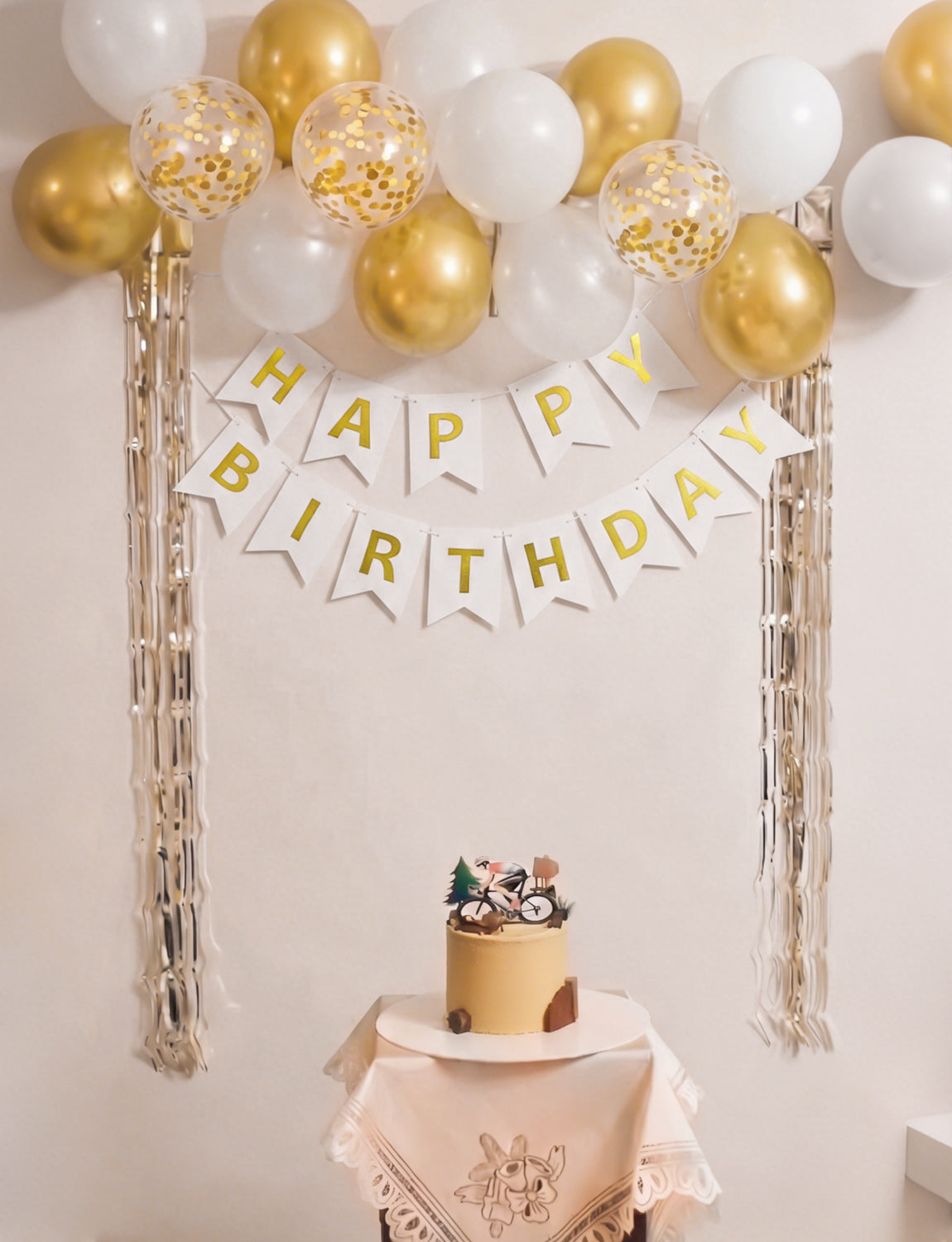 Gold Happy Birthday Banner - 12 Inch White and Gold Balloons with Reusable Happy Birthday Banner Glitter Party Decorations for Men Women Pet, Photo Shoot Supplies