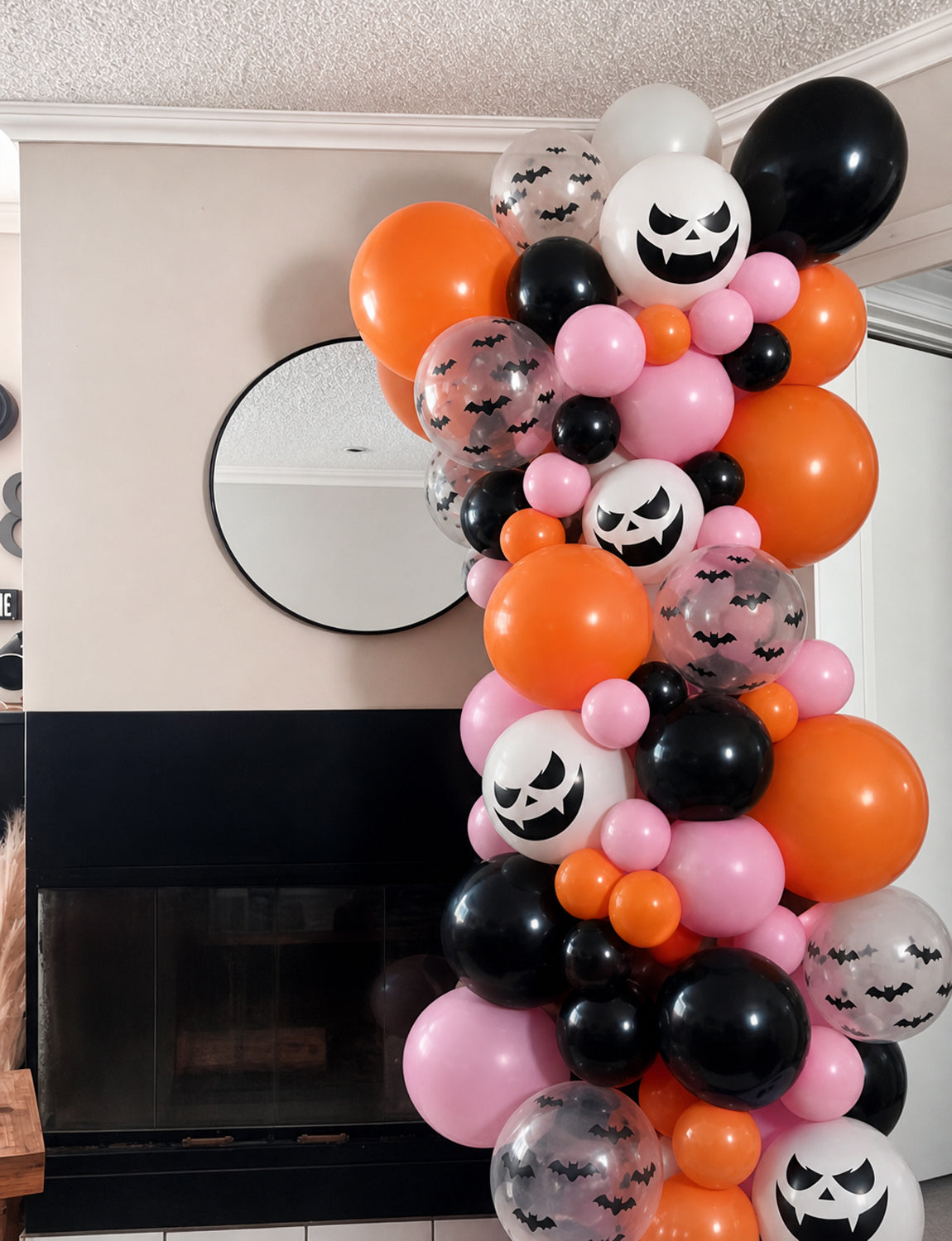 Halloween Balloons, Pink Orange Black Balloons for Halloween Decor 50 Pcs 12 Inch Halloween Latex Balloons, Bat Ghost Print Balloons for Girls Halloween Spooky One Scary Party Decorations