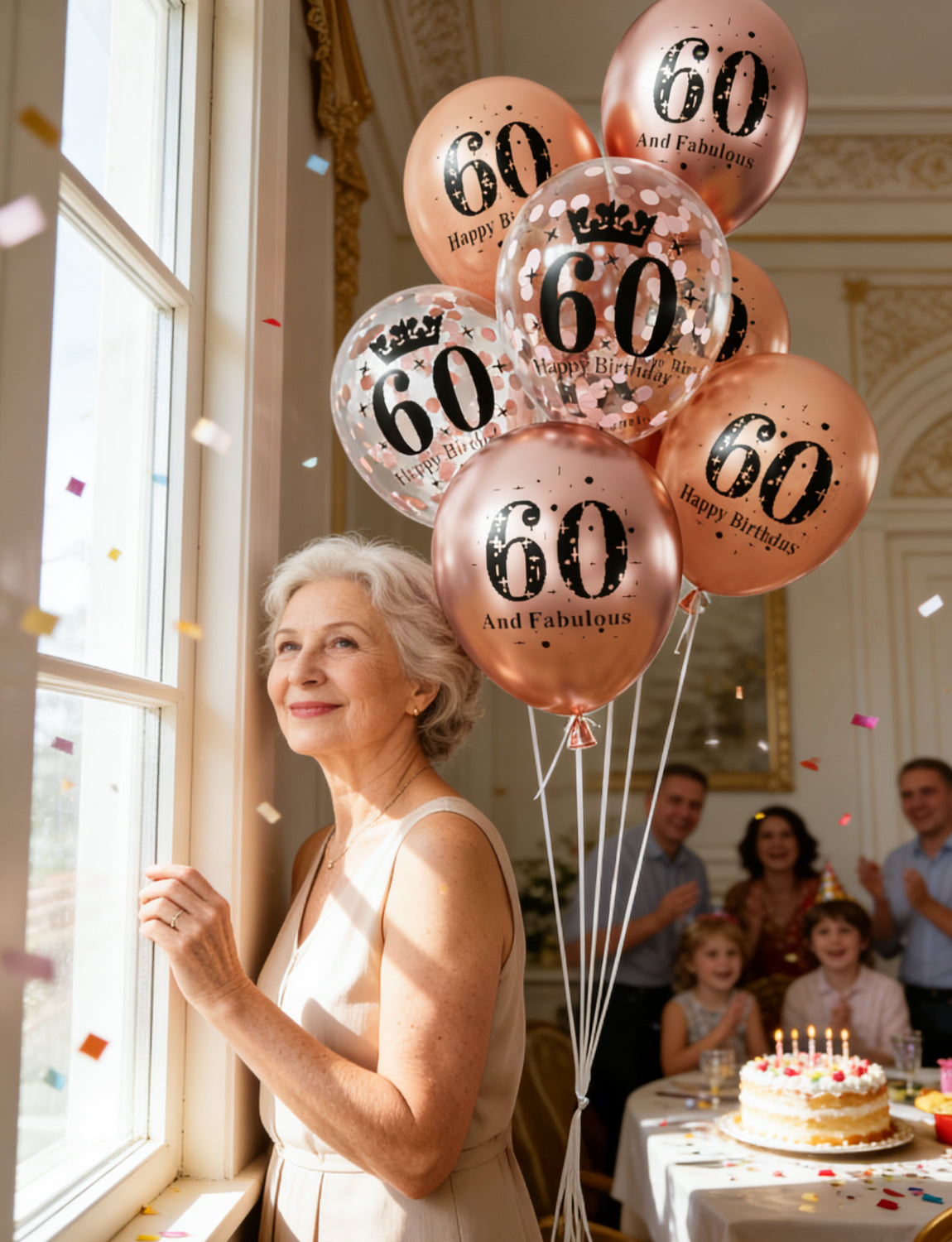 Adeyoo 24Pcs 60th Birthday Balloons Decorations for Women - 12Inch Fabulous Rose Gold Latex Confetti Balloons, Happy 60th Birthday Decorations for Women, Anniversary Celebration Party Supplies