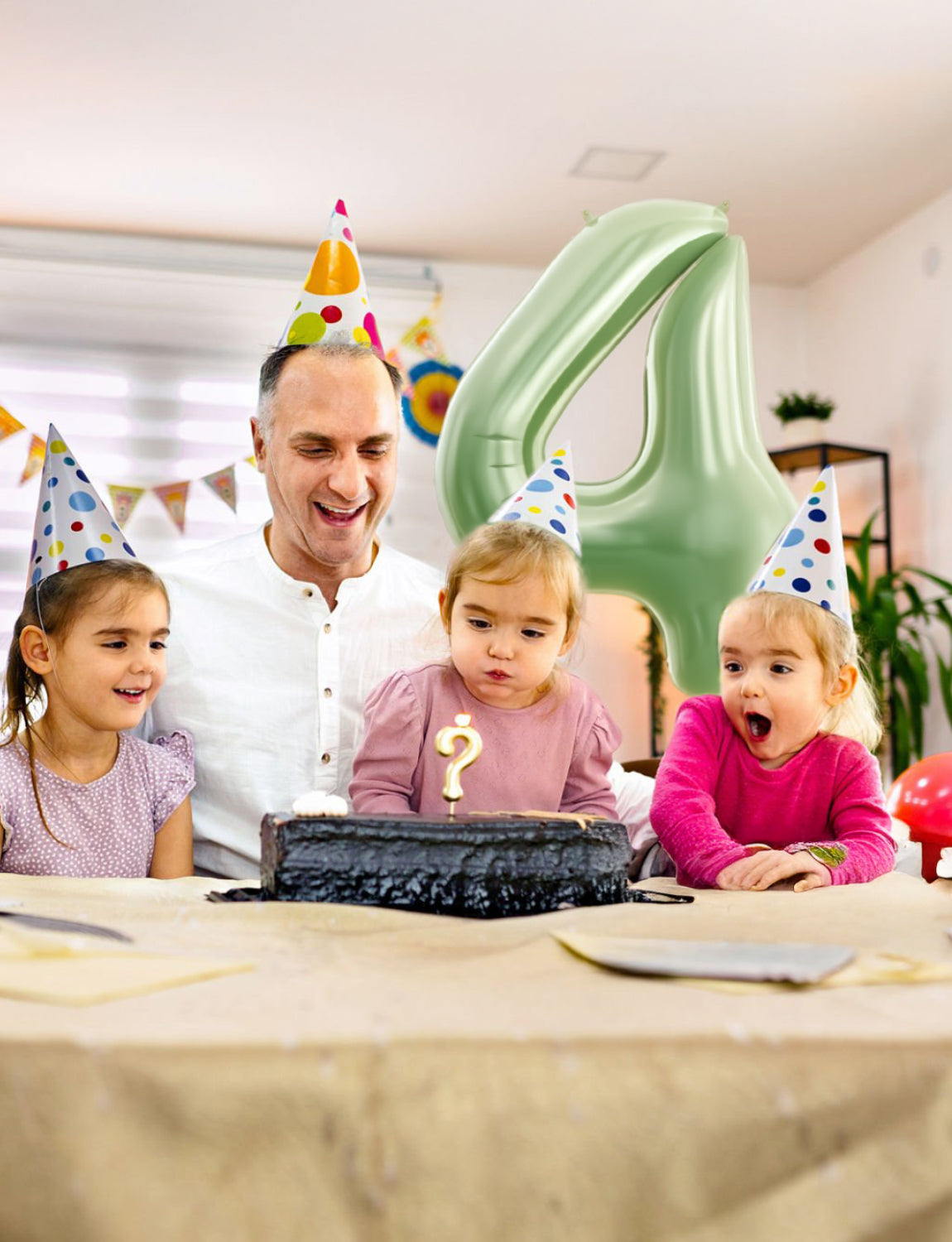 Adeyoo Number 4 Balloon Sage Green - 40Inch Number Balloons 0-9 Set, Large Self Inflating Digital 4 Helium Balloon for Birthday Baby Shower Jungle Safari Anniversary Party Decorations