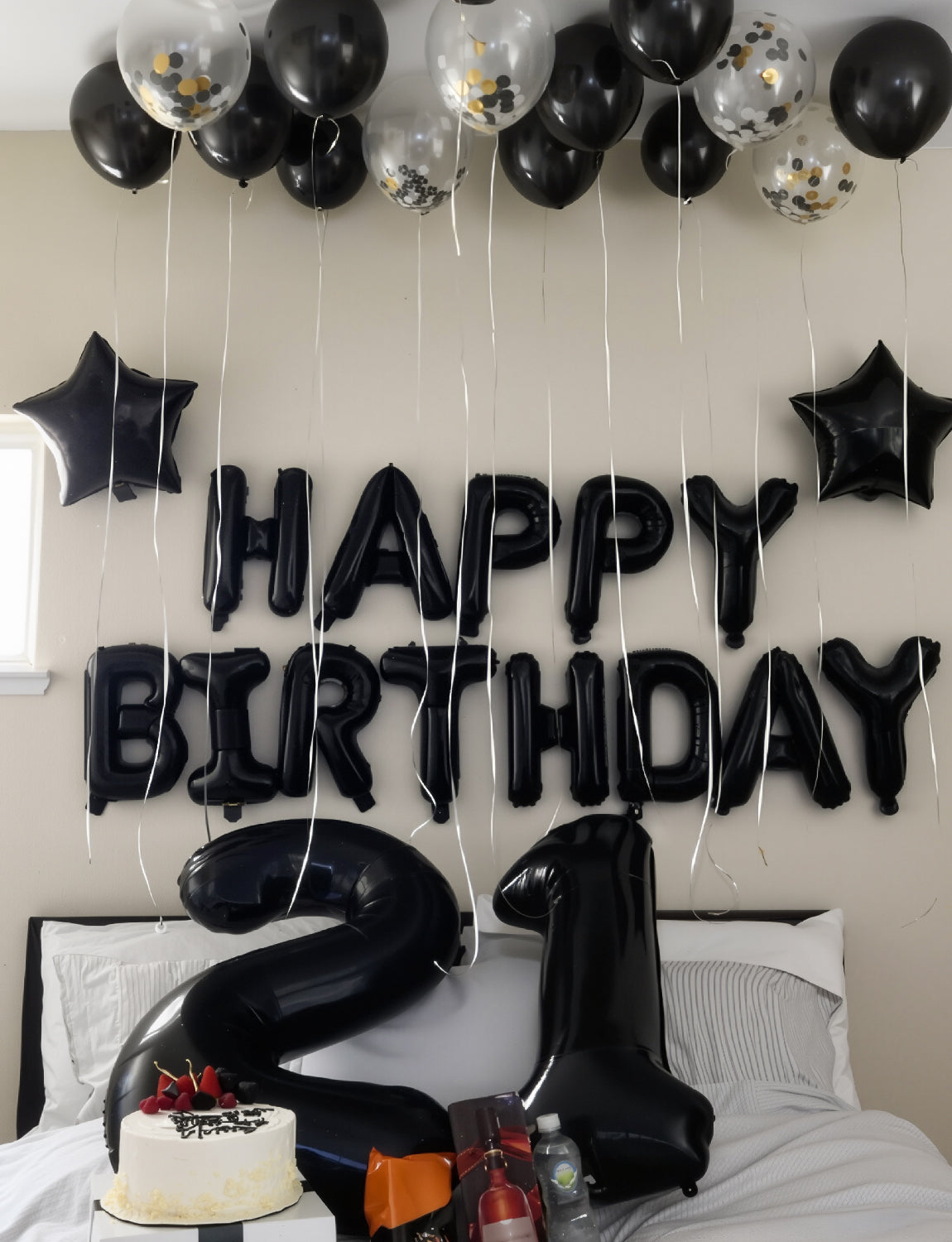 Adeyoo Black Happy Birthday Balloon Banner - 16 Inch Happy Birthday Foil Balloon Big Letter Balloons Self Inflating Hbd Sign Balloons for Boys Girls Women Men Birth Party Decorations